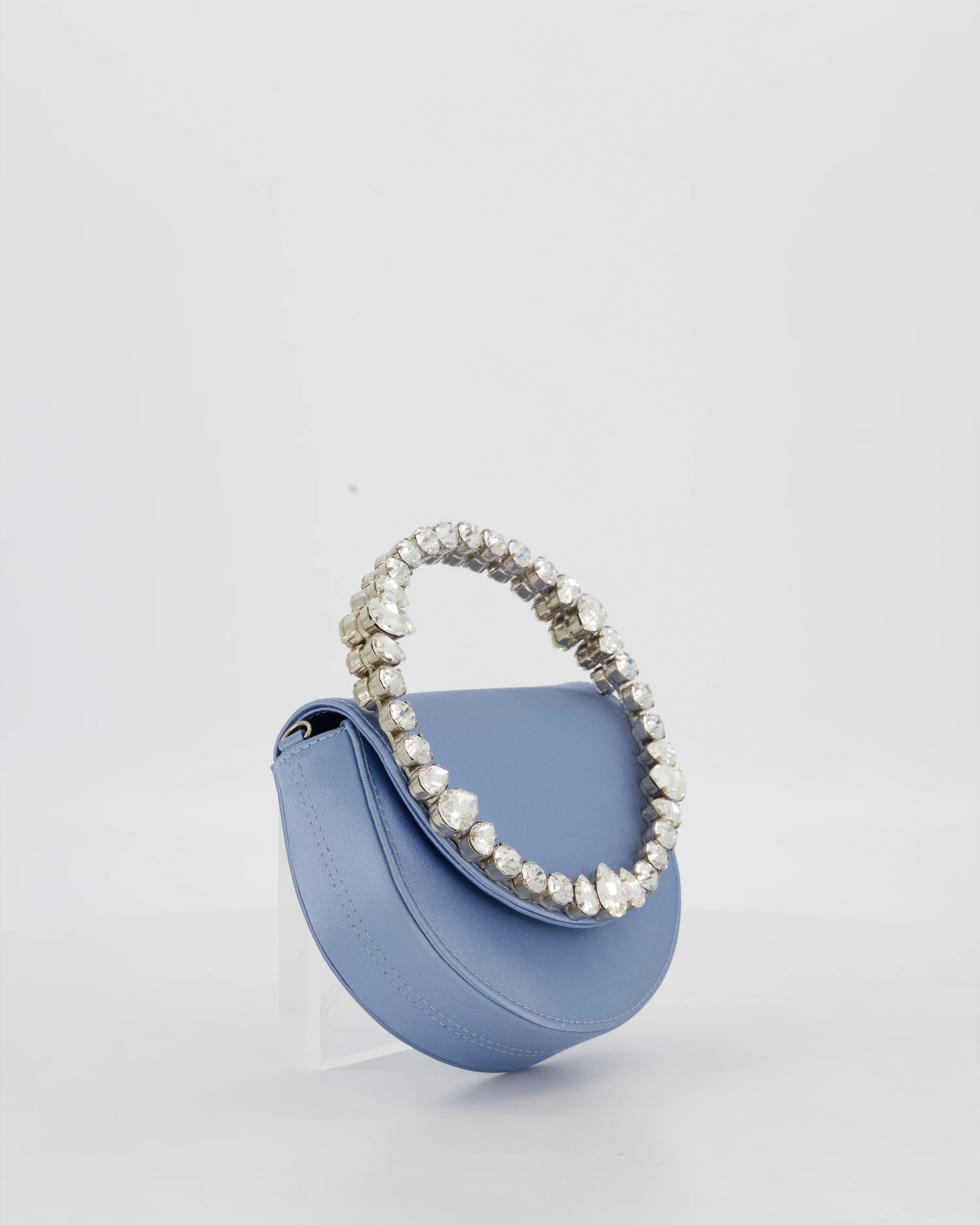 L'alingi Mini Lily in Light Blue Satin Clutch Bag with Crystal-Encrusted Handle - Image 4