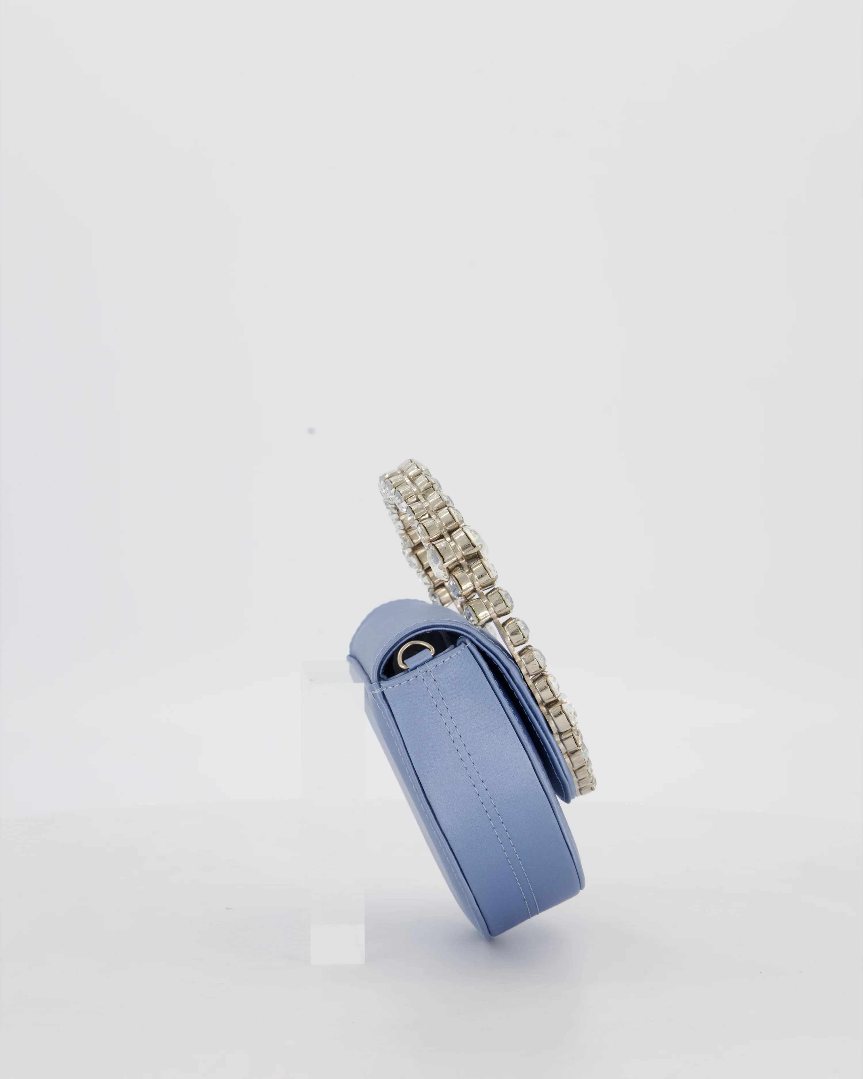 L'alingi Mini Lily in Light Blue Satin Clutch Bag with Crystal-Encrusted Handle - Image 5
