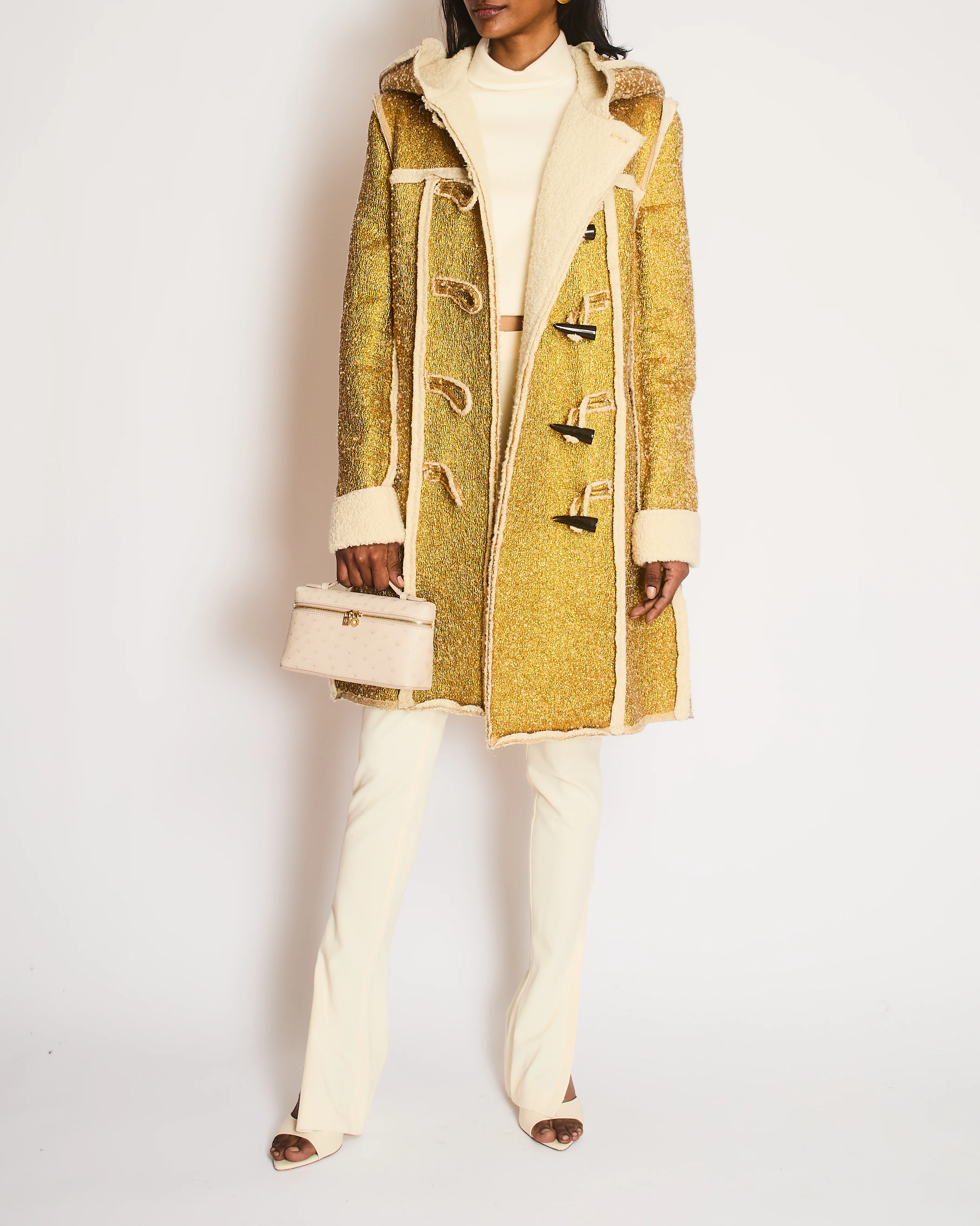 Lanvin 2015 Gold Hooded Wool Coat with Toggle Button Detail Size FR 38 (UK 10)