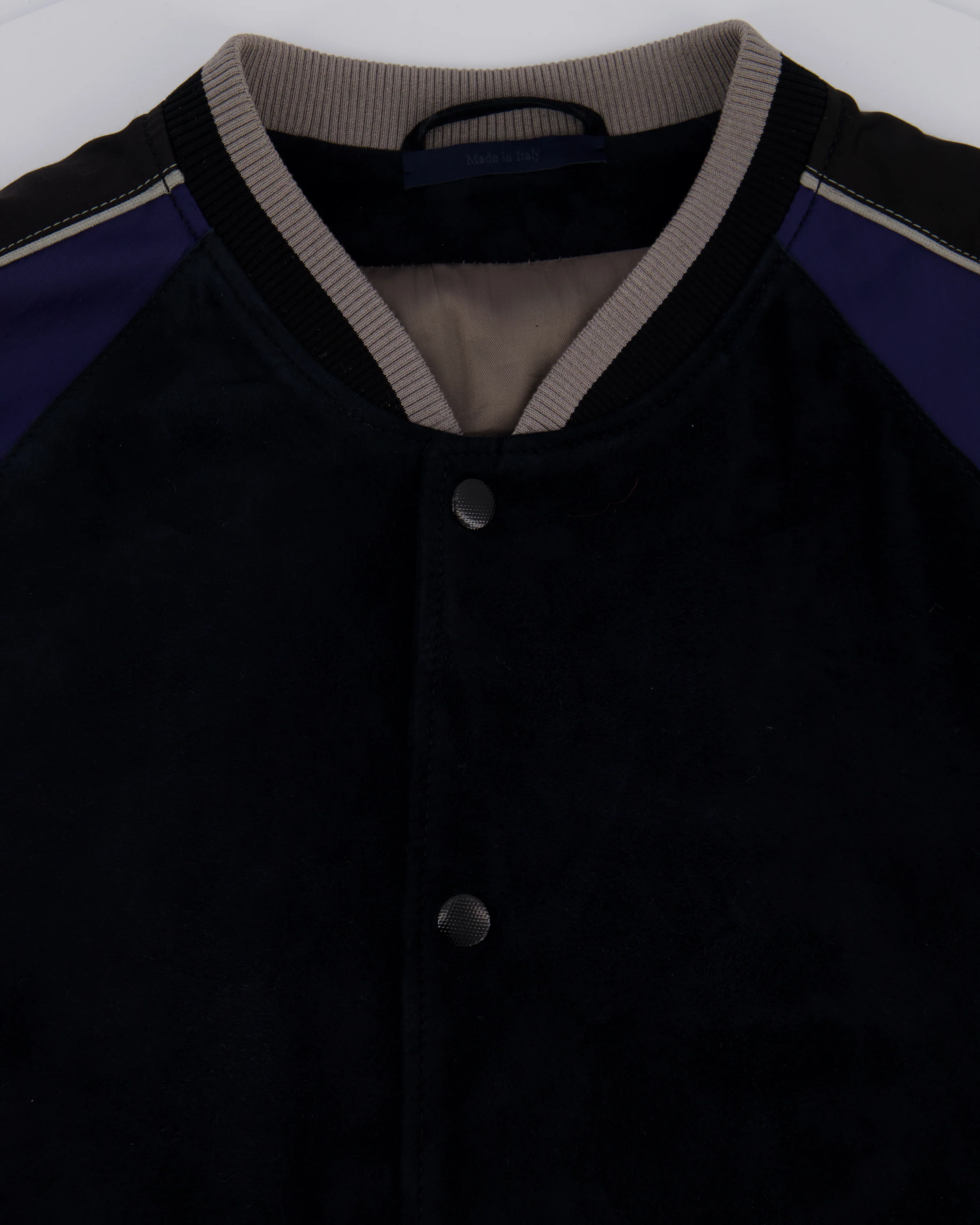 Lanvin Navy Menswear Navy Suede Bomber Jacket with Satin Arm Detail Size IT 48 (UK 36) - Image 3