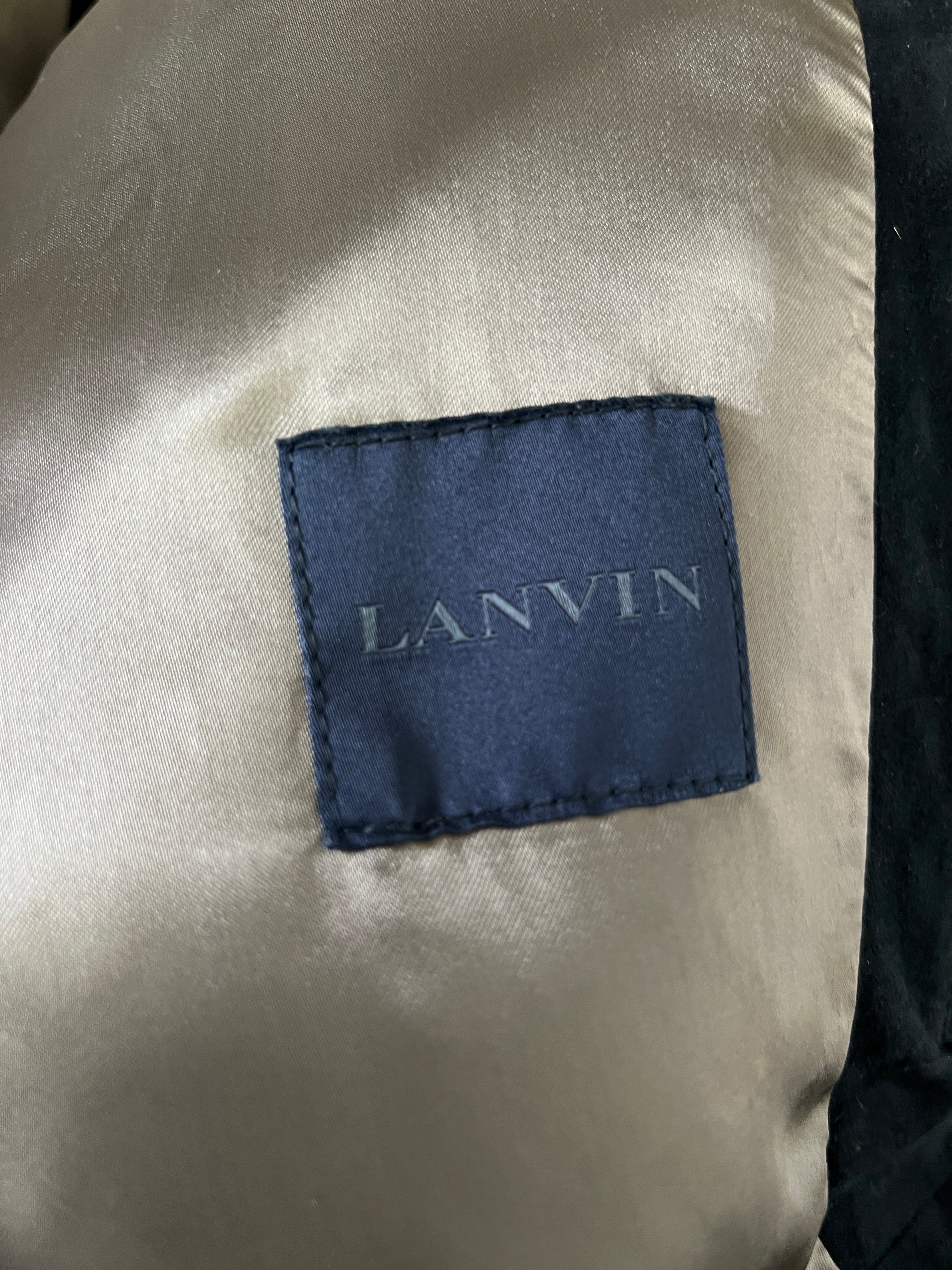 Lanvin Navy Menswear Navy Suede Bomber Jacket with Satin Arm Detail Size IT 48 (UK 36) - Image 8