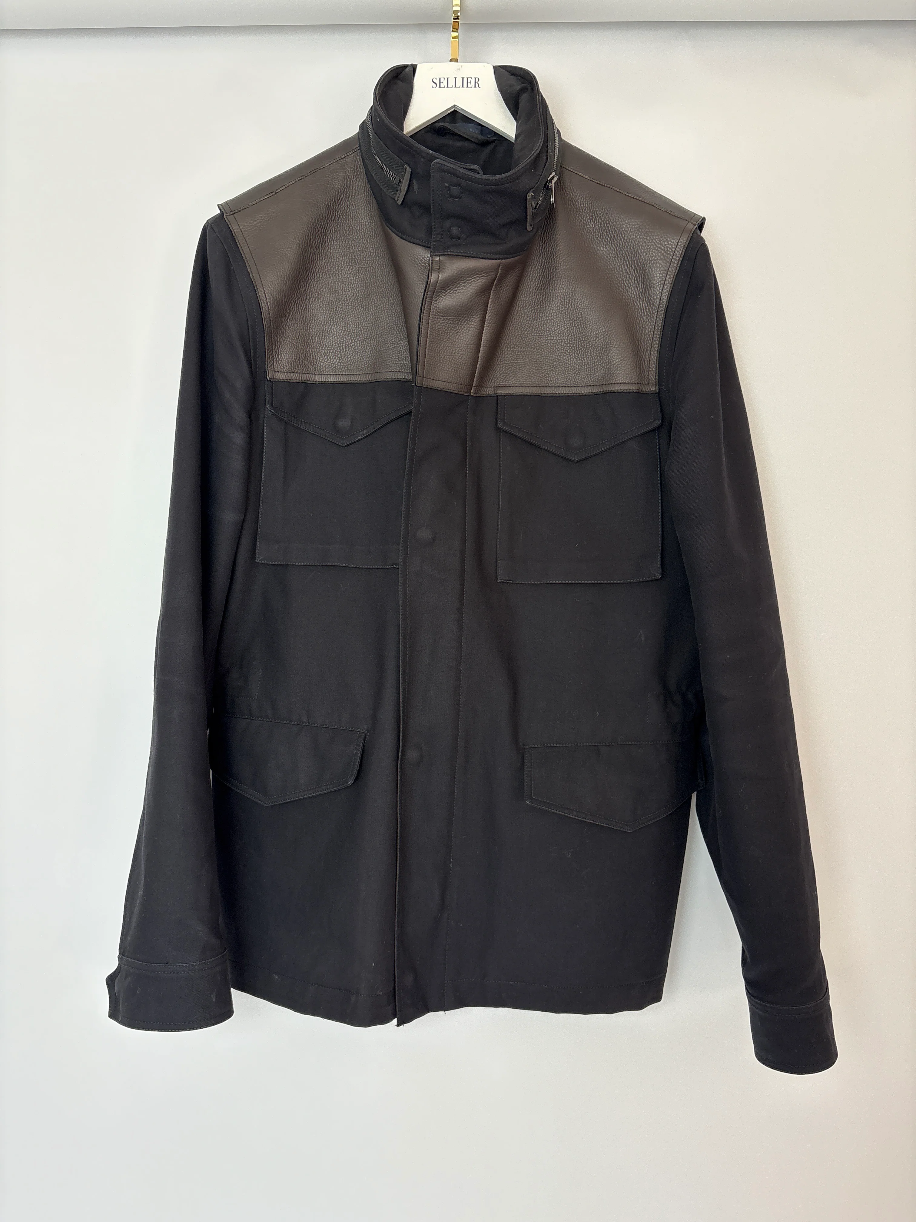 Lanvin Navy Menswear Pocketed Jacket with Leather Trim and Hooded Detail Size UK XL (EU 52) - Image 5