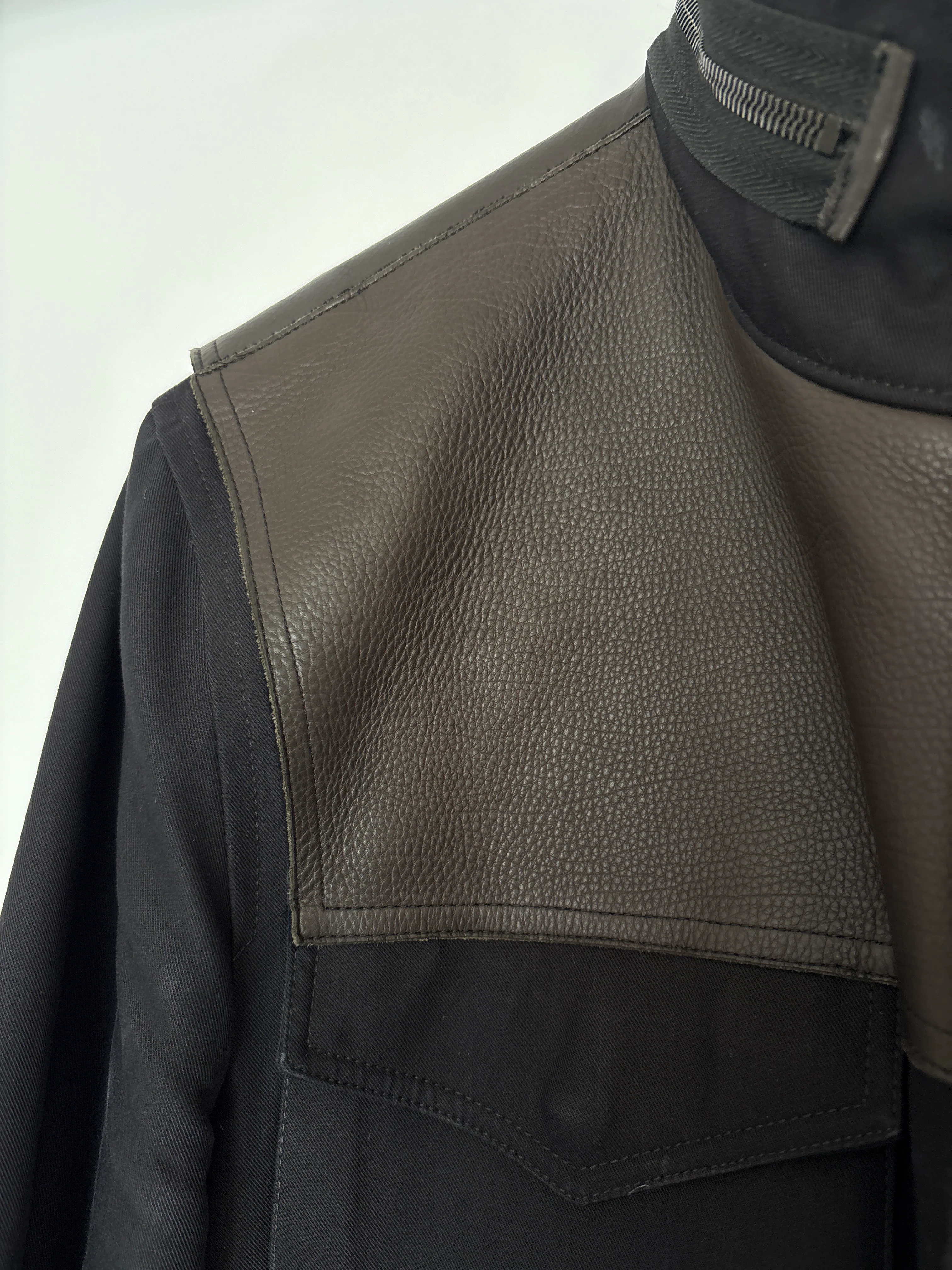 Lanvin Navy Menswear Pocketed Jacket with Leather Trim and Hooded Detail Size UK XL (EU 52) - Image 7
