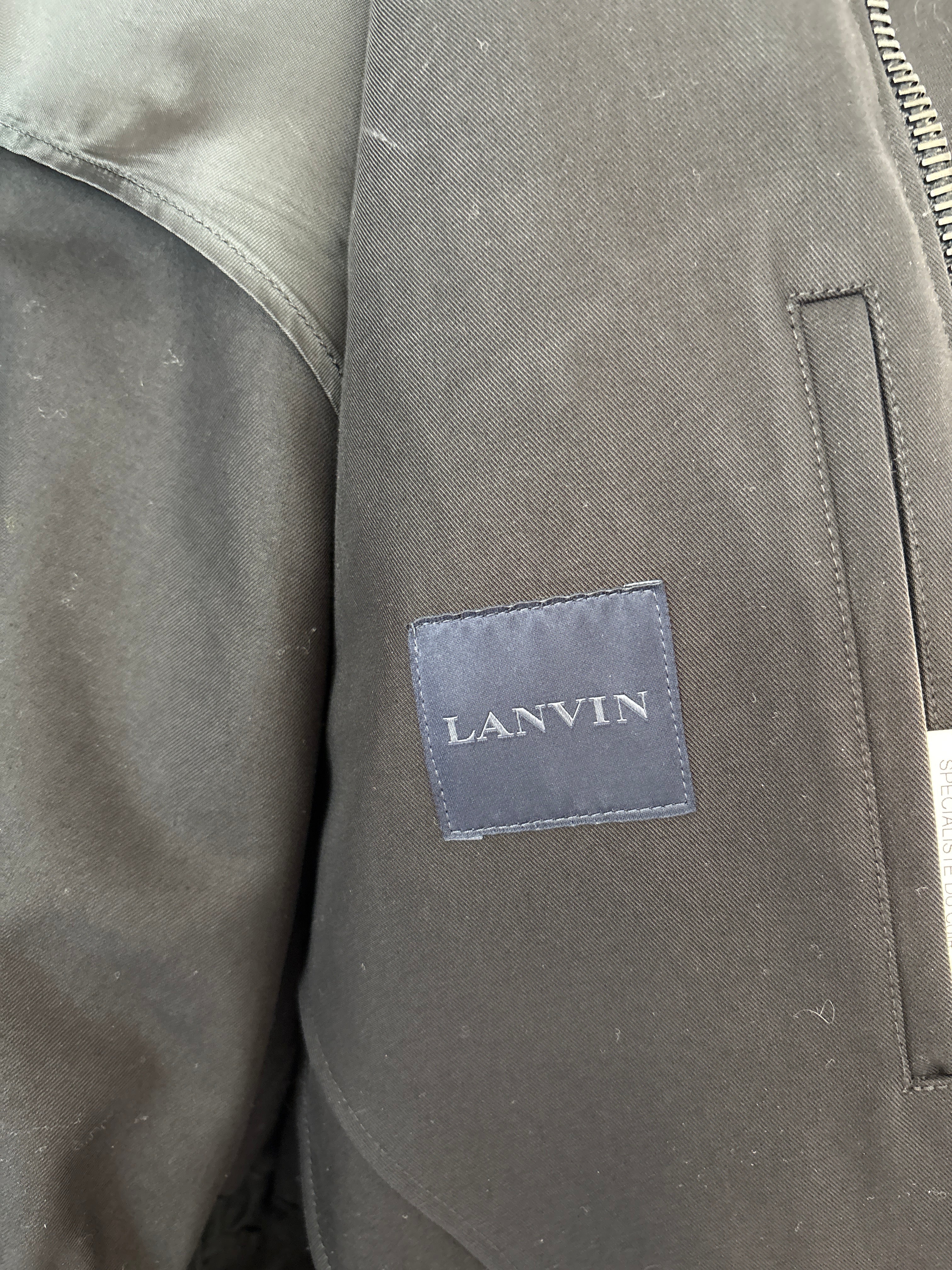 Lanvin Navy Menswear Pocketed Jacket with Leather Trim and Hooded Detail Size UK XL (EU 52) - Image 8