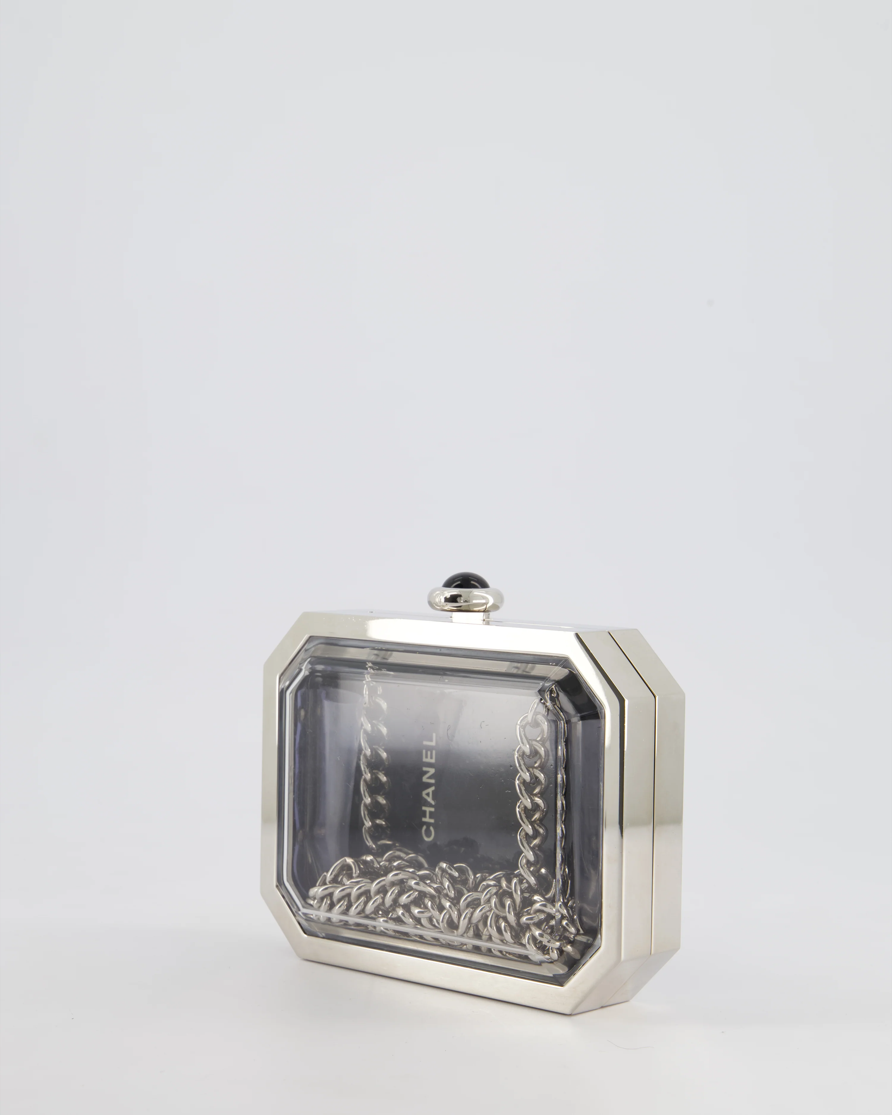 *Limited Edition* Chanel Silver, Black Minaudiere Plexiglass Clutch Bag - Image 8