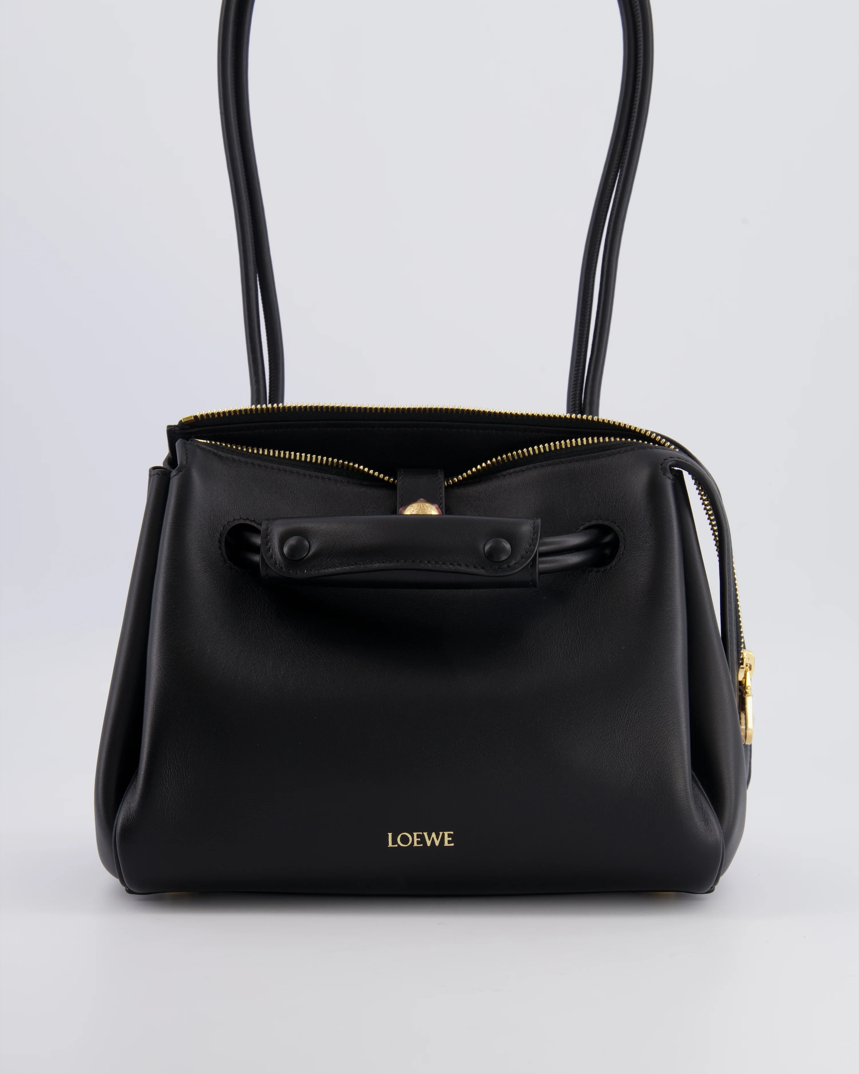 Loewe Black Supple Calfskin Small Madrid Bag with Gold Hardware RRP £3,650