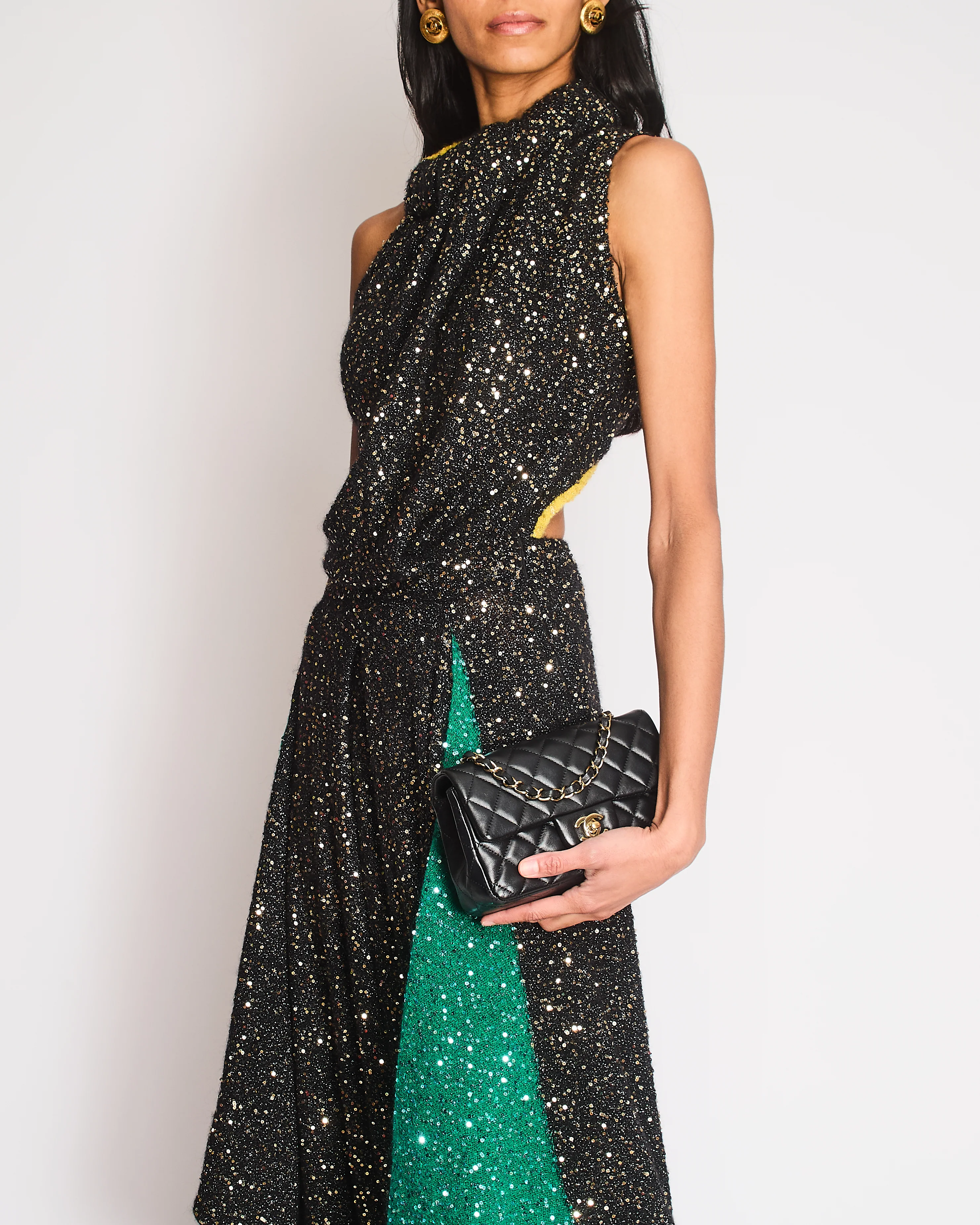 Loewe Black, Yellow, and Green Asymmetric Metallic Knit Maxi Dress with Sequins and Back Cutout Size XS (UK 6) RRP £3,600 - Image 2