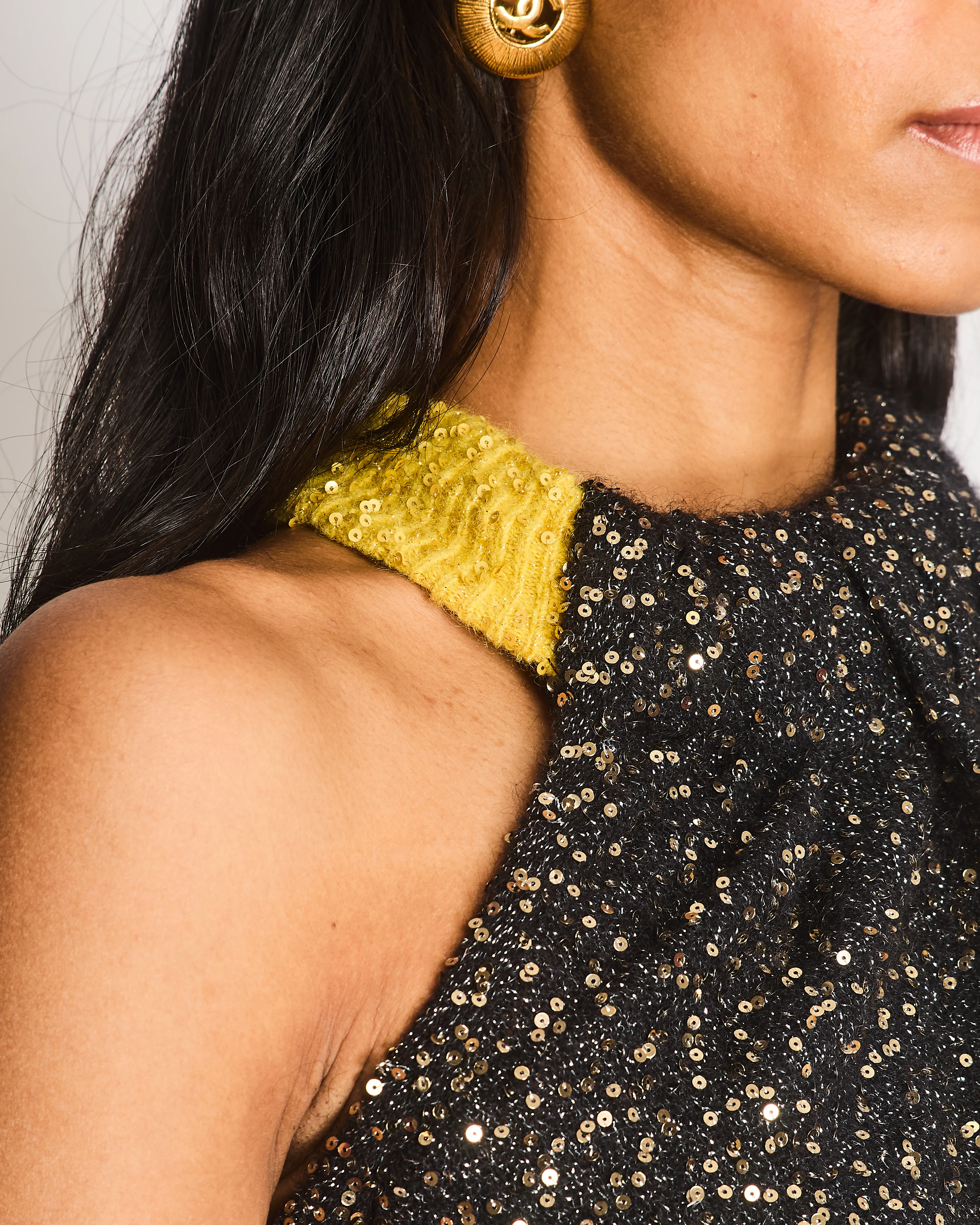 Loewe Black, Yellow, and Green Asymmetric Metallic Knit Maxi Dress with Sequins and Back Cutout Size XS (UK 6) RRP £3,600 - Image 3