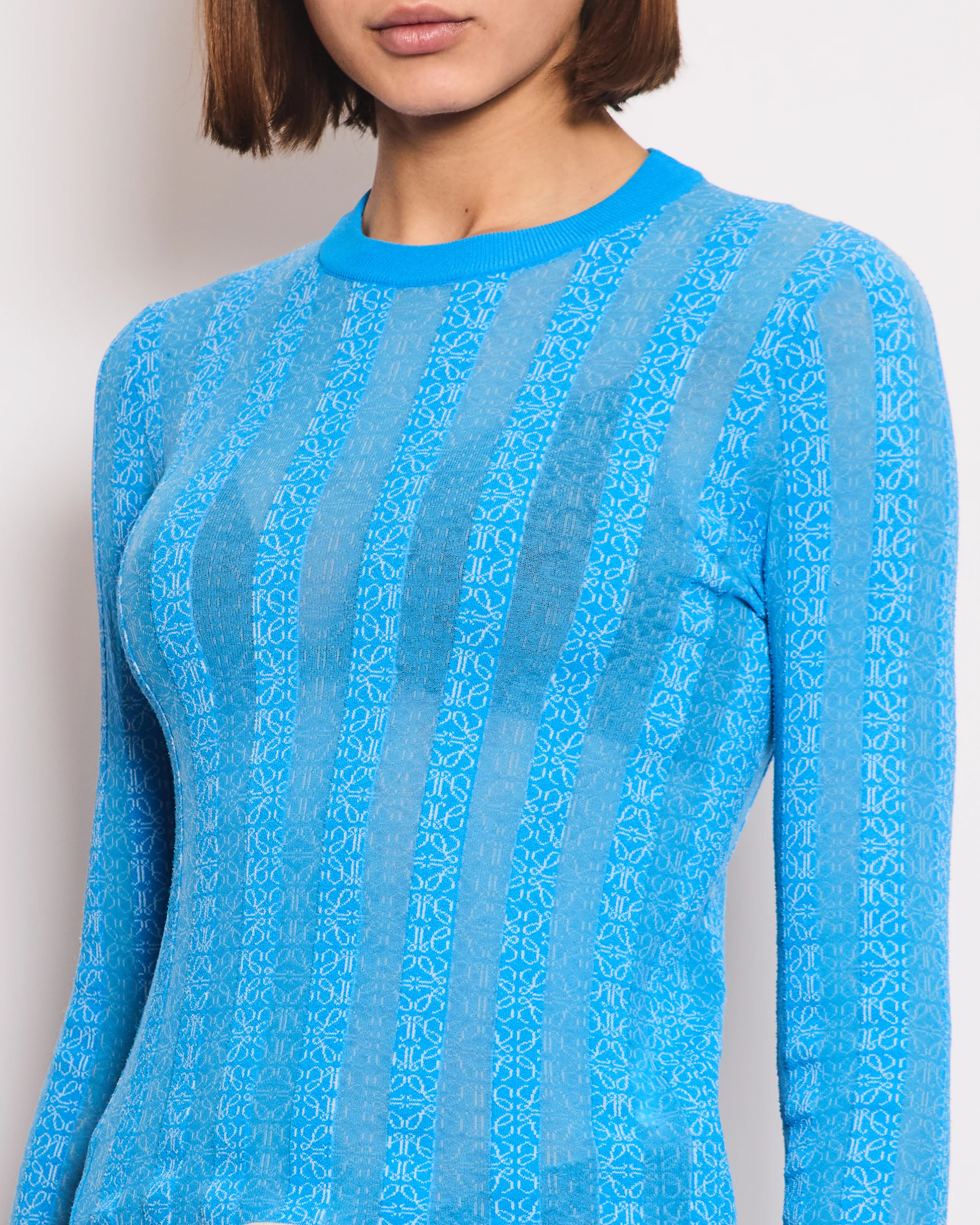 Loewe Blue and White Anagram Long Sleeve Round Top Size M (UK 10) - Image 3
