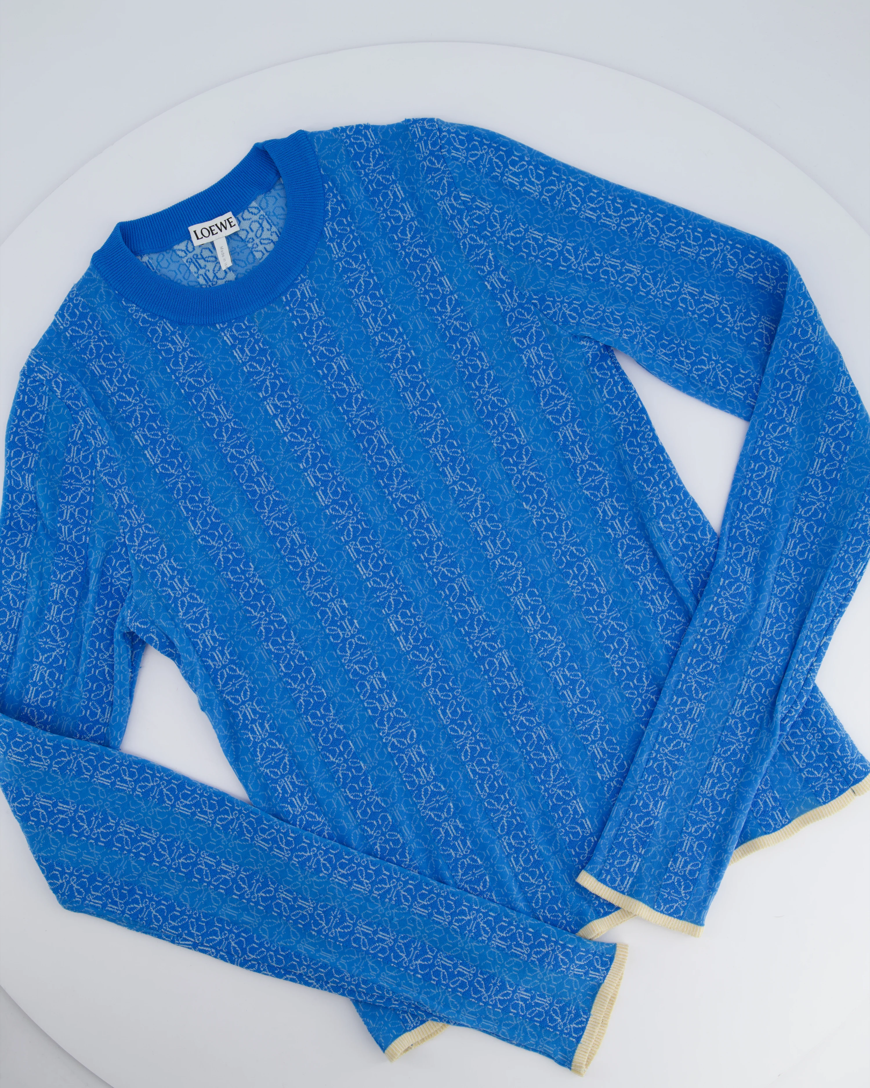 Loewe Blue and White Anagram Long Sleeve Round Top Size M (UK 10) - Image 6