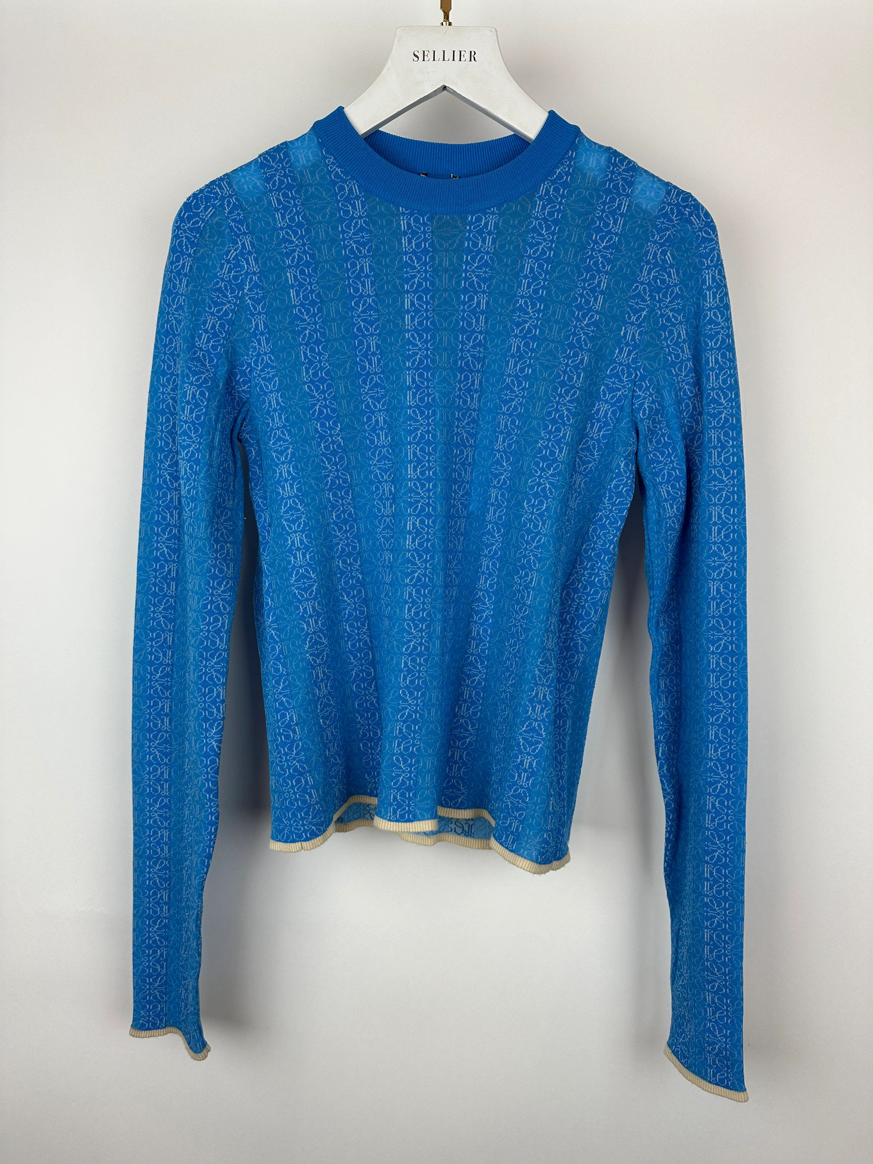 Loewe Blue and White Anagram Long Sleeve Round Top Size M (UK 10) - Image 7