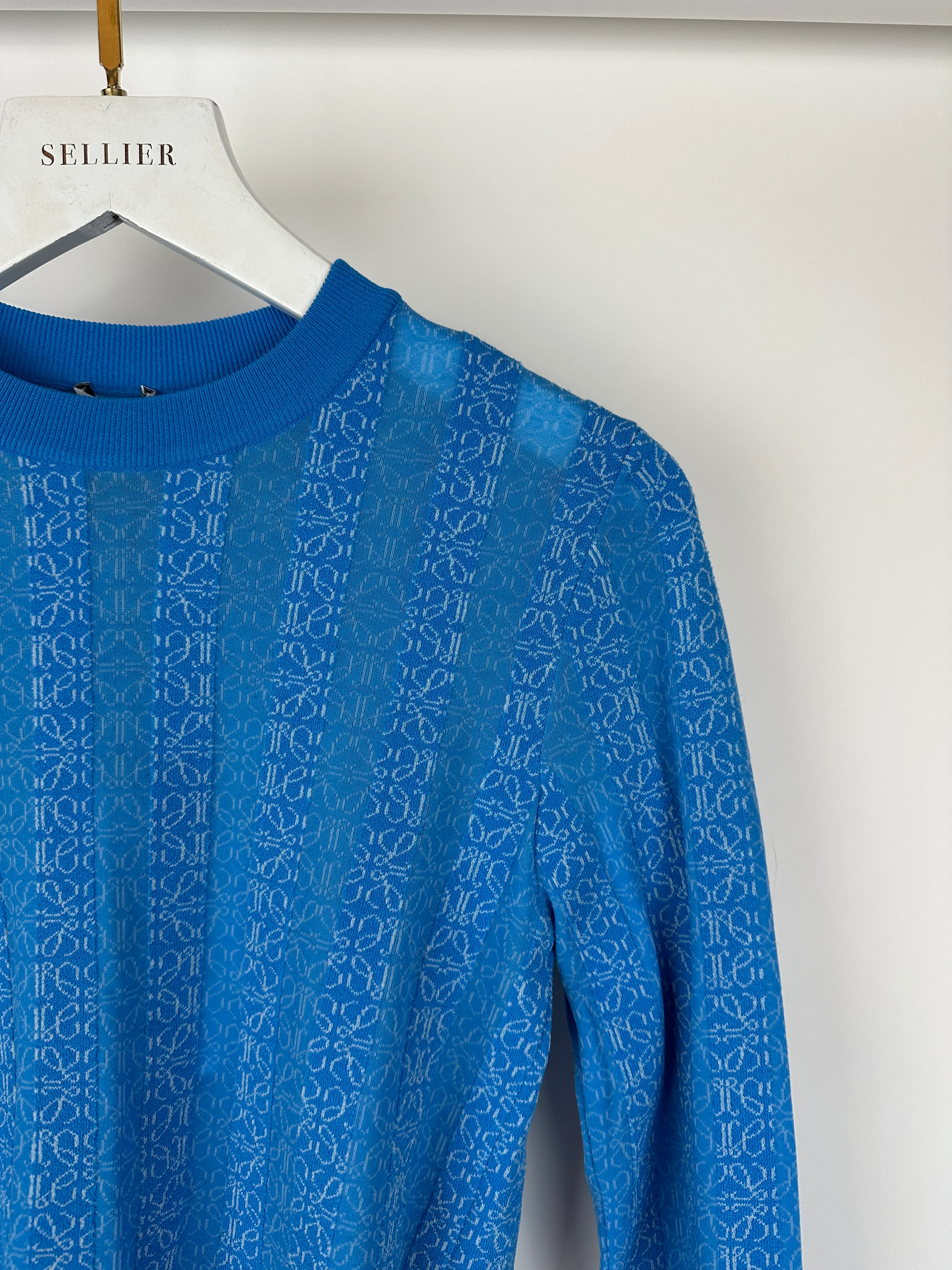 Loewe Blue and White Anagram Long Sleeve Round Top Size M (UK 10) - Image 9