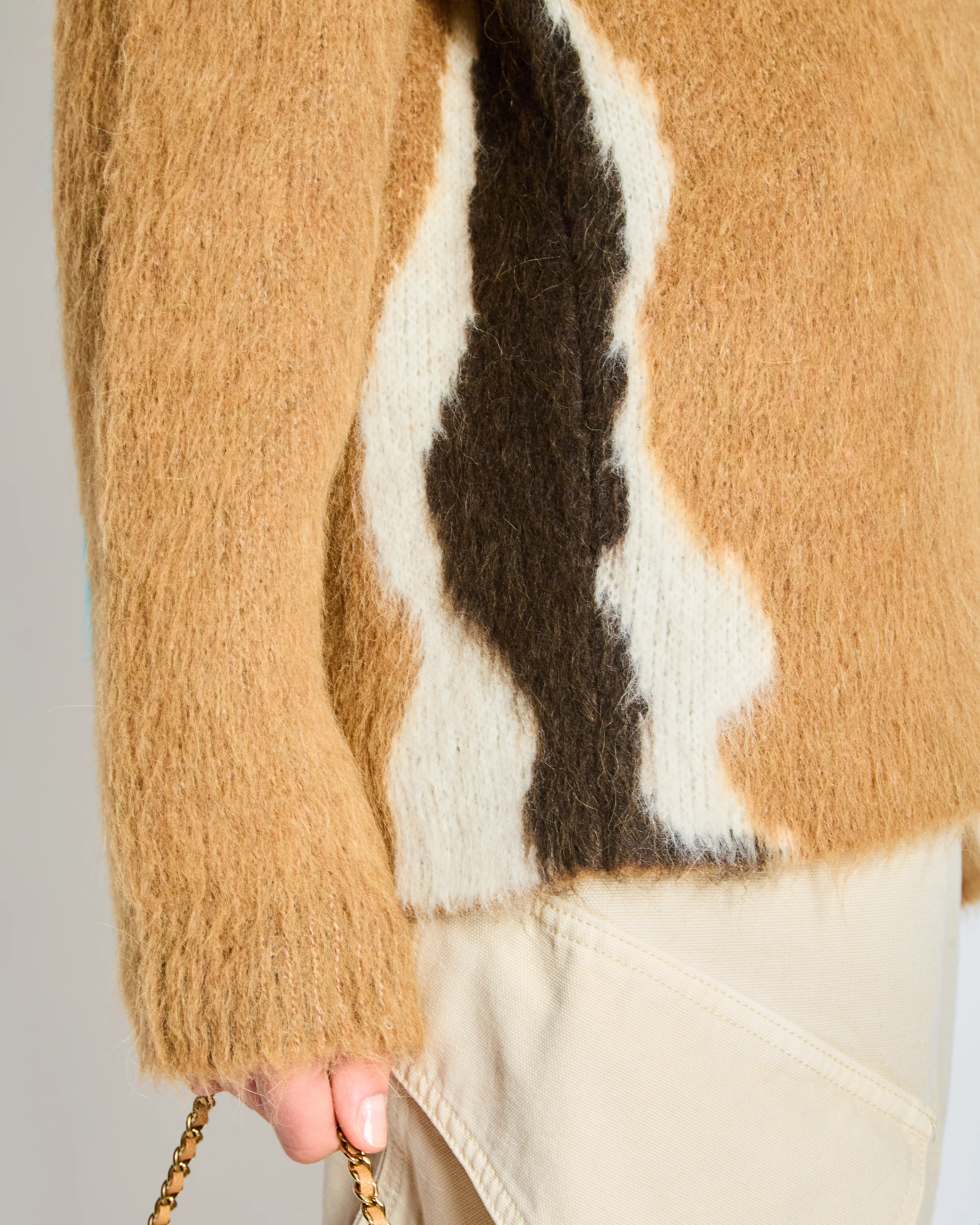 Loewe Brown Mohair Long Sleeve Button Down Cardigan with Blue Stripe Detail Size S (UK 8) - Image 4