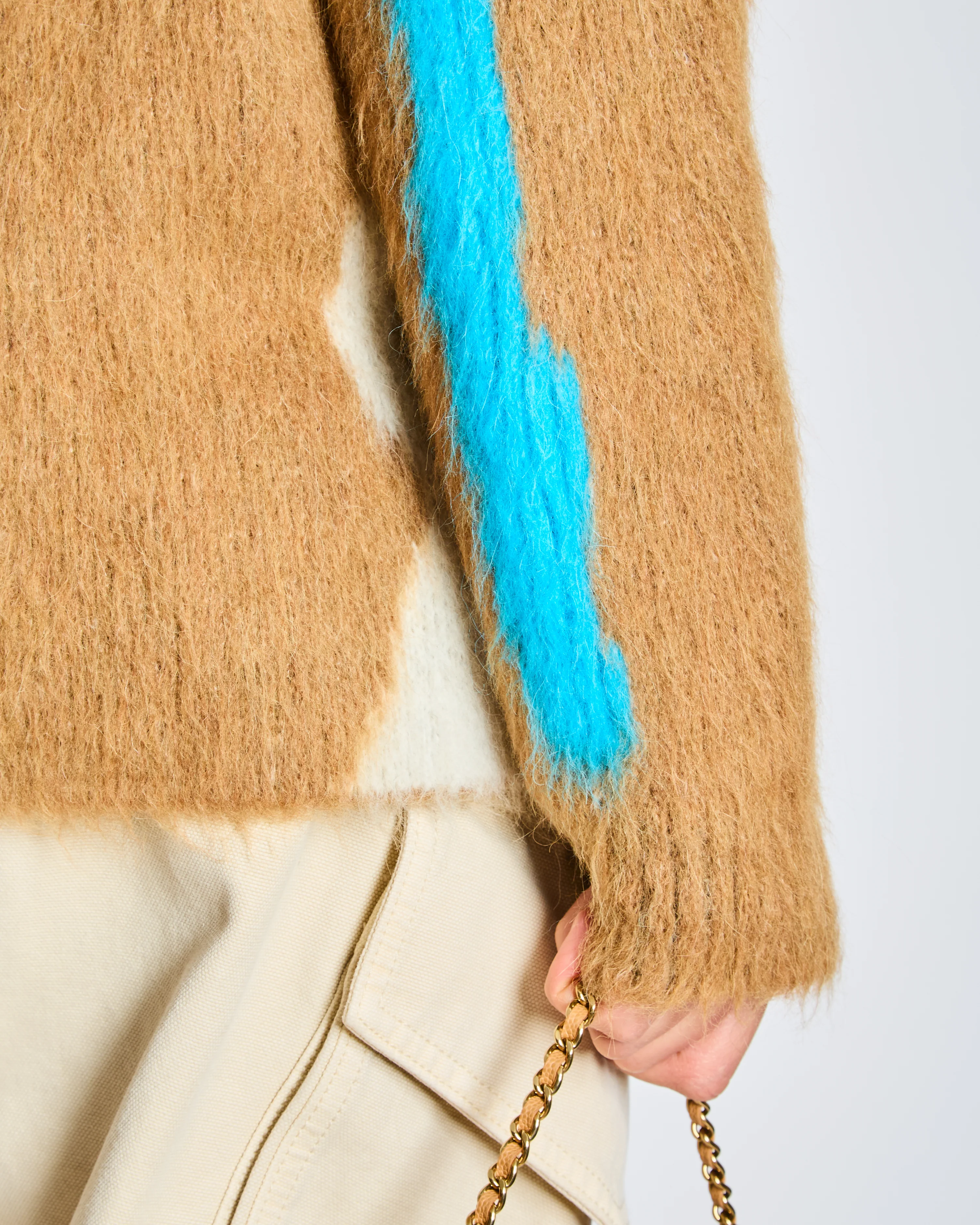 Loewe Brown Mohair Long Sleeve Button Down Cardigan with Blue Stripe Detail Size S (UK 8) - Image 5