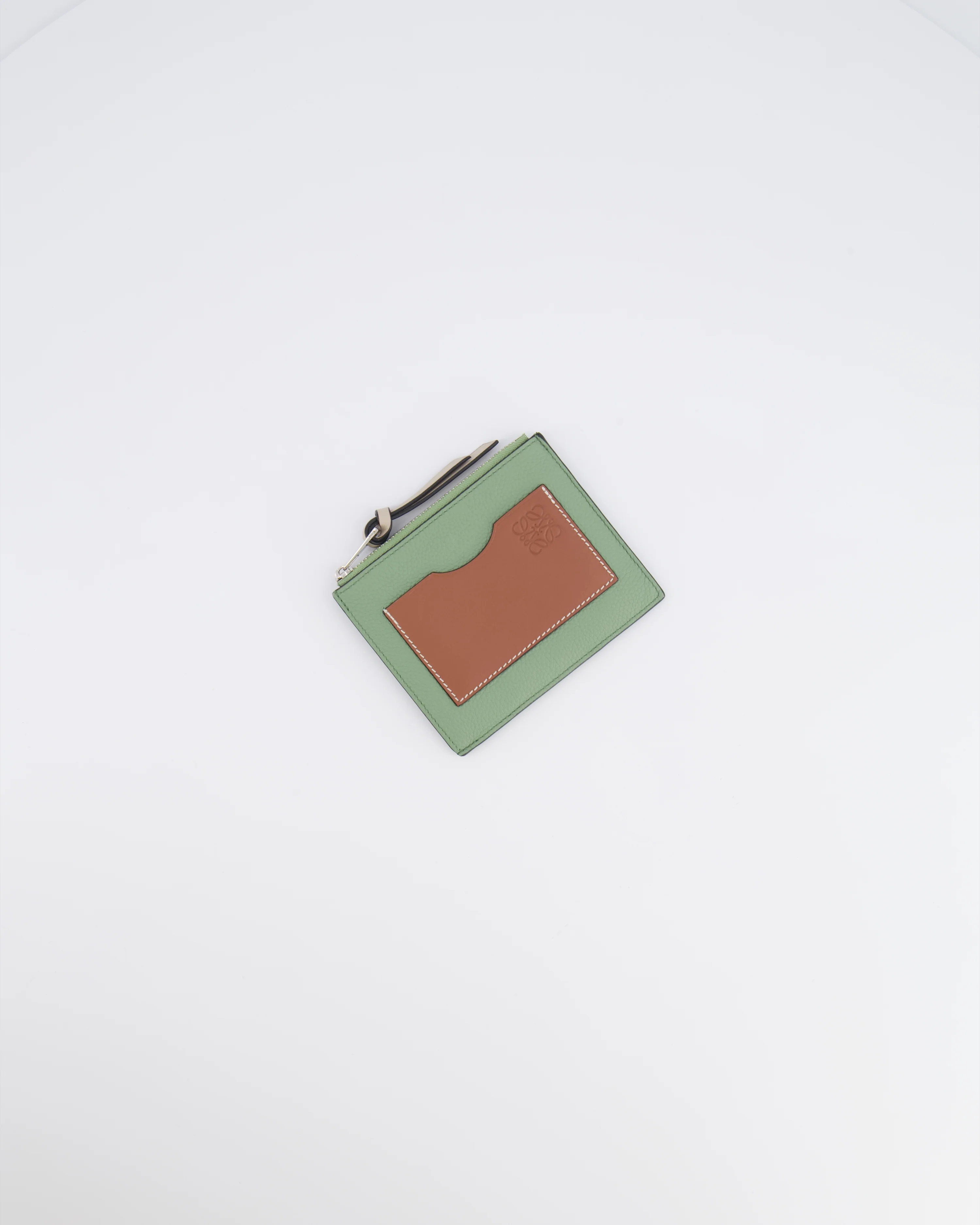 Loewe Coin Cardholder in Rosemary and Tan Calfskin with Embossed Logo and Silver Hardware - Image 2