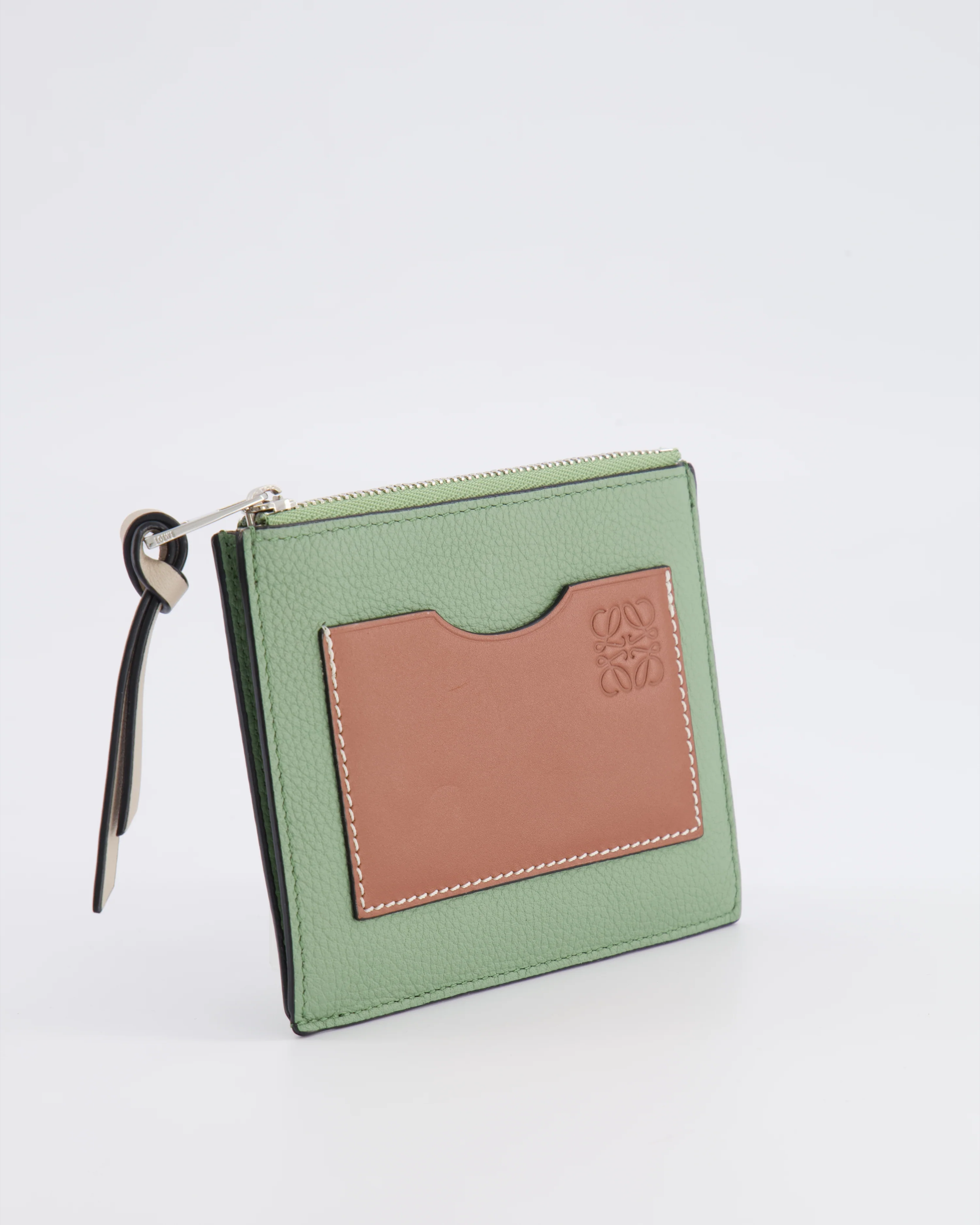 Loewe Coin Cardholder in Rosemary and Tan Calfskin with Embossed Logo and Silver Hardware - Image 5