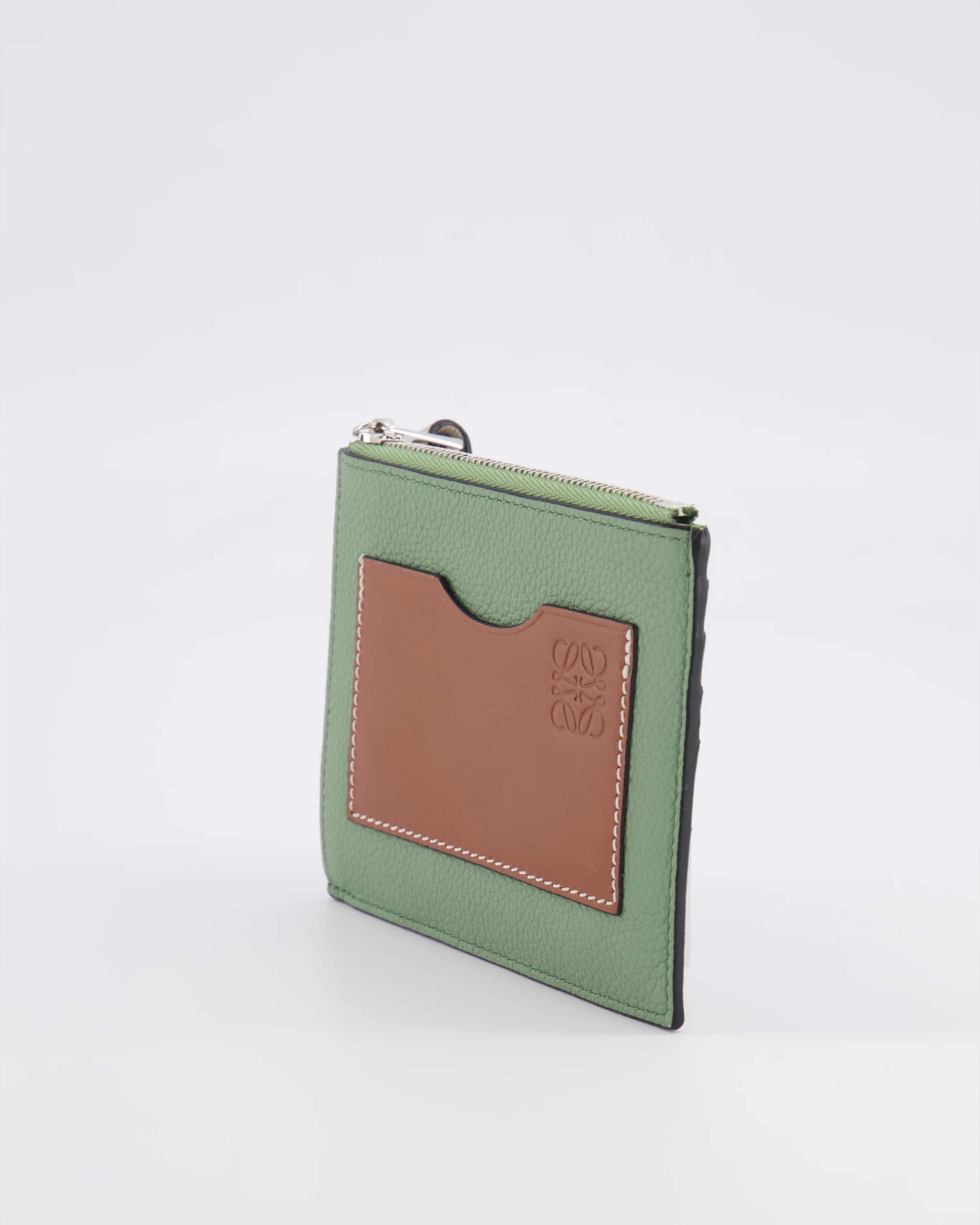 Loewe Coin Cardholder in Rosemary and Tan Calfskin with Embossed Logo and Silver Hardware - Image 6