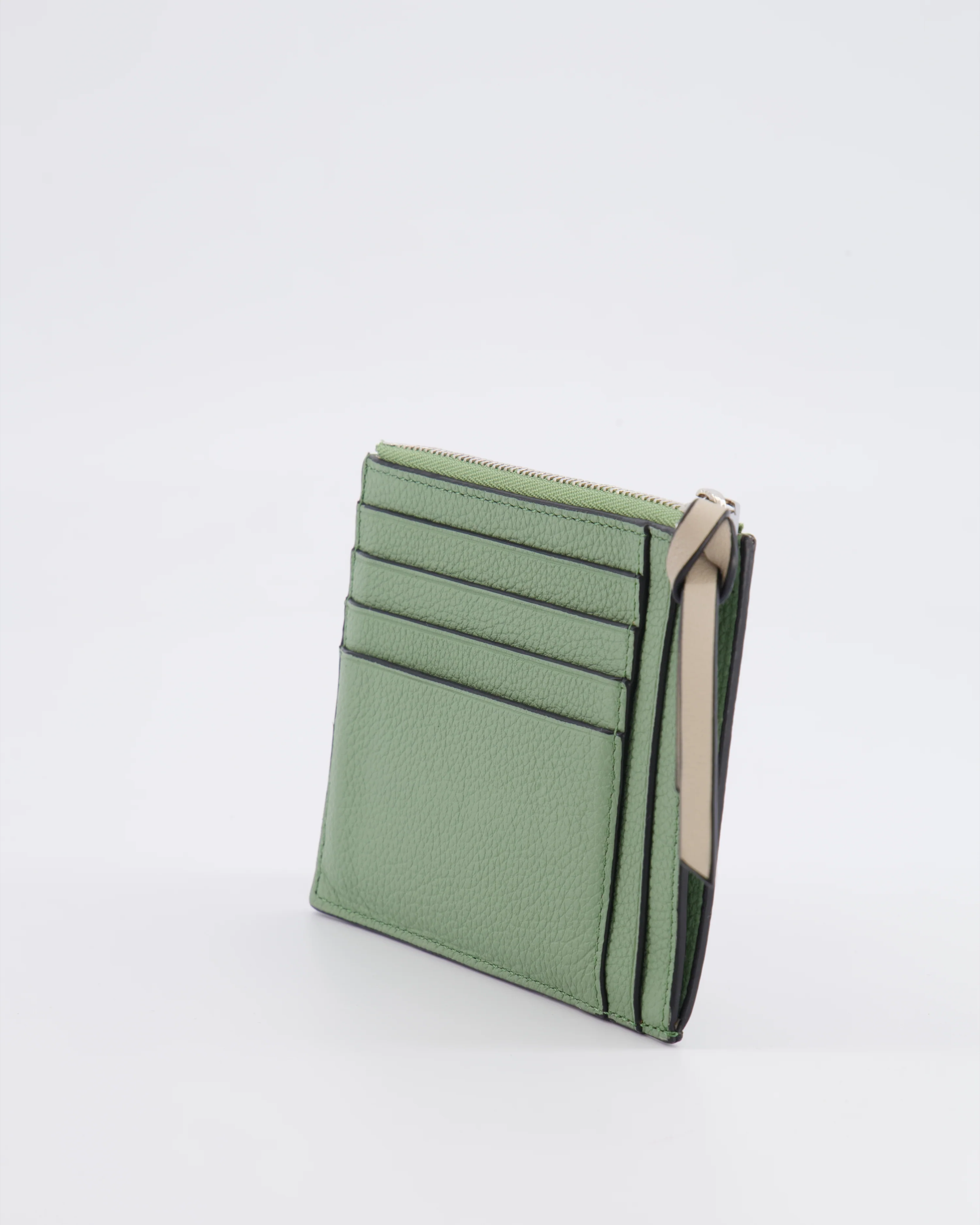 Loewe Coin Cardholder in Rosemary and Tan Calfskin with Embossed Logo and Silver Hardware - Image 7