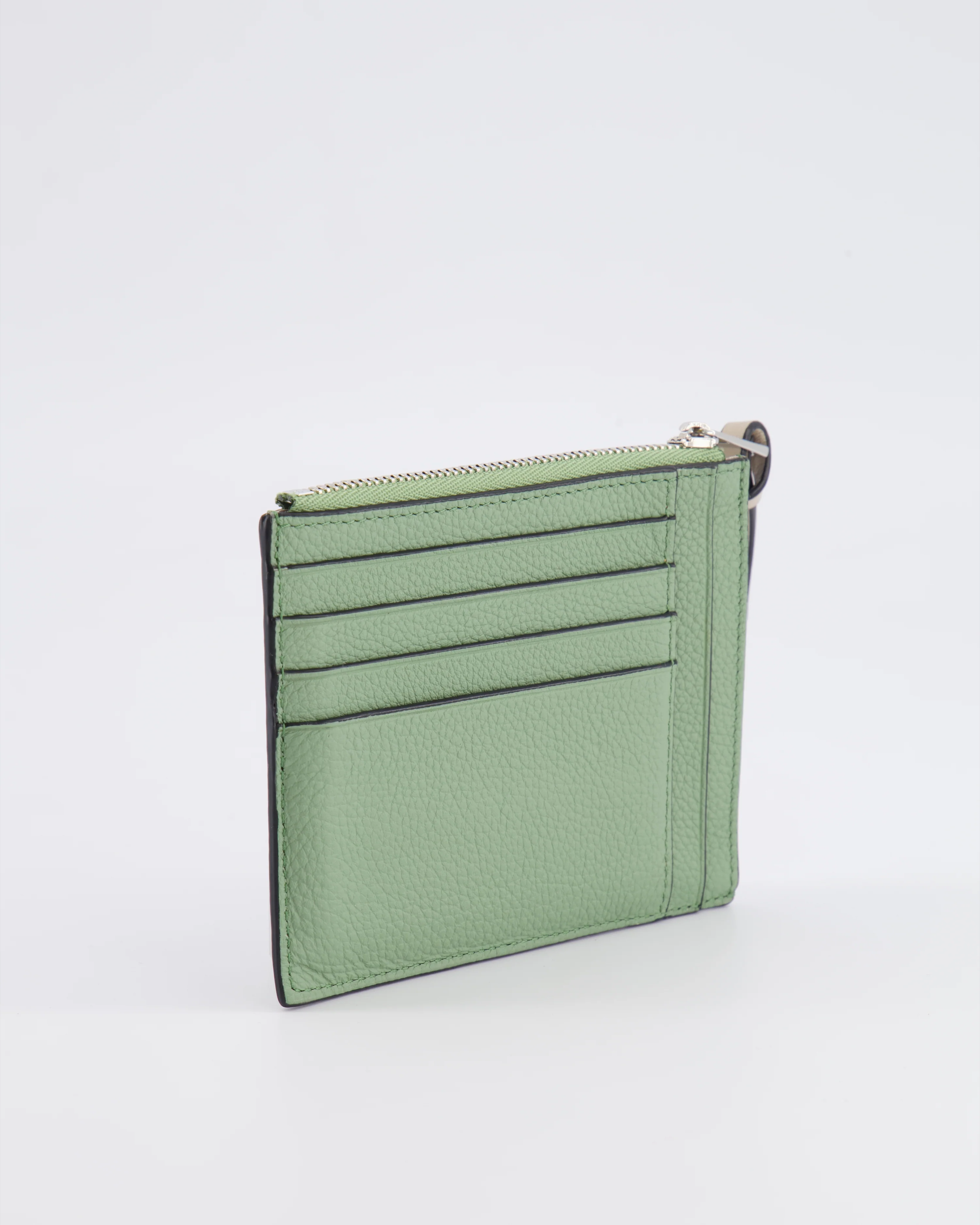 Loewe Coin Cardholder in Rosemary and Tan Calfskin with Embossed Logo and Silver Hardware - Image 8