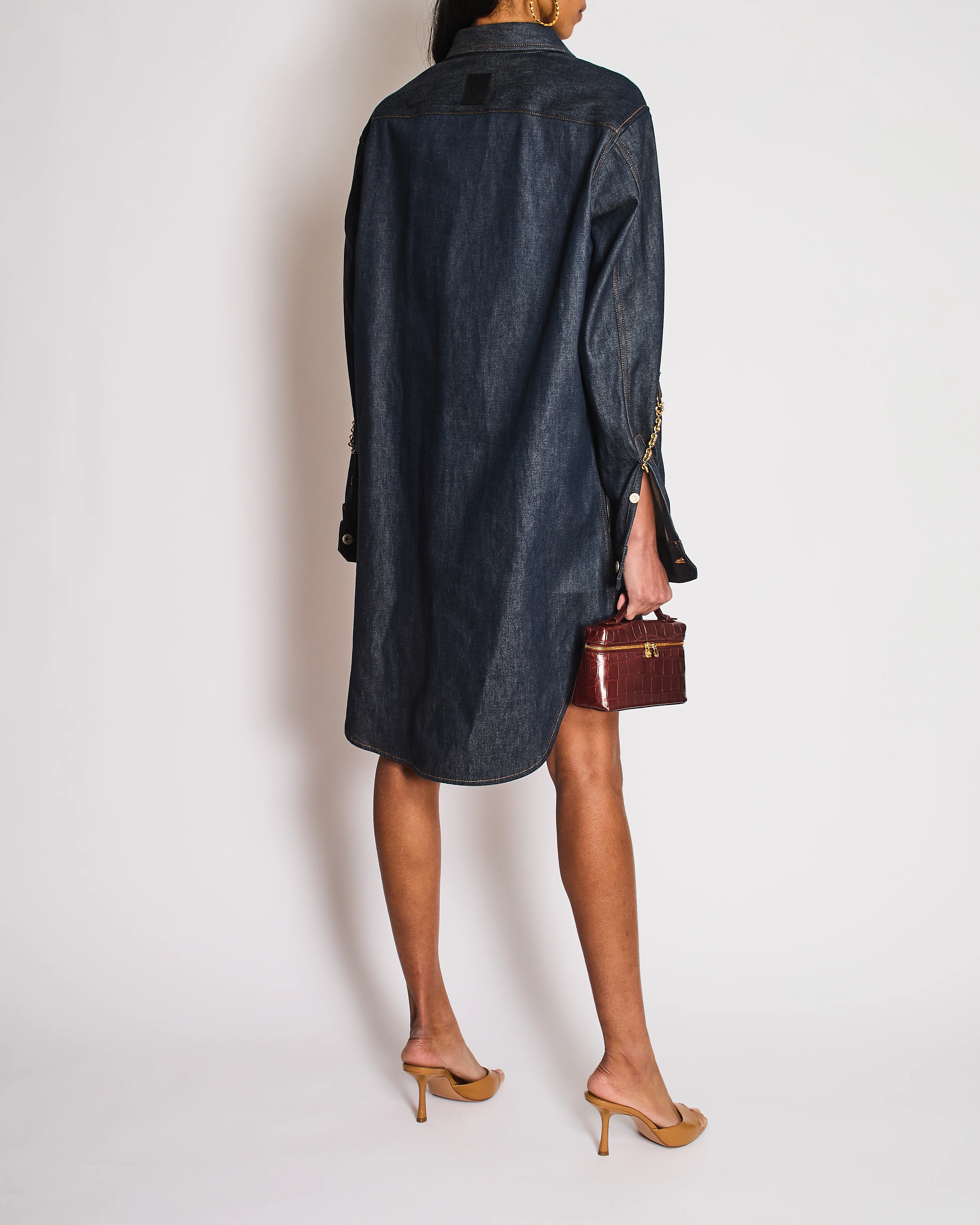 Loewe Dark Blue Raw Denim Shirt Dress with Chain and Anagram Logo Detail Size FR38 (UK 10) - Image 5
