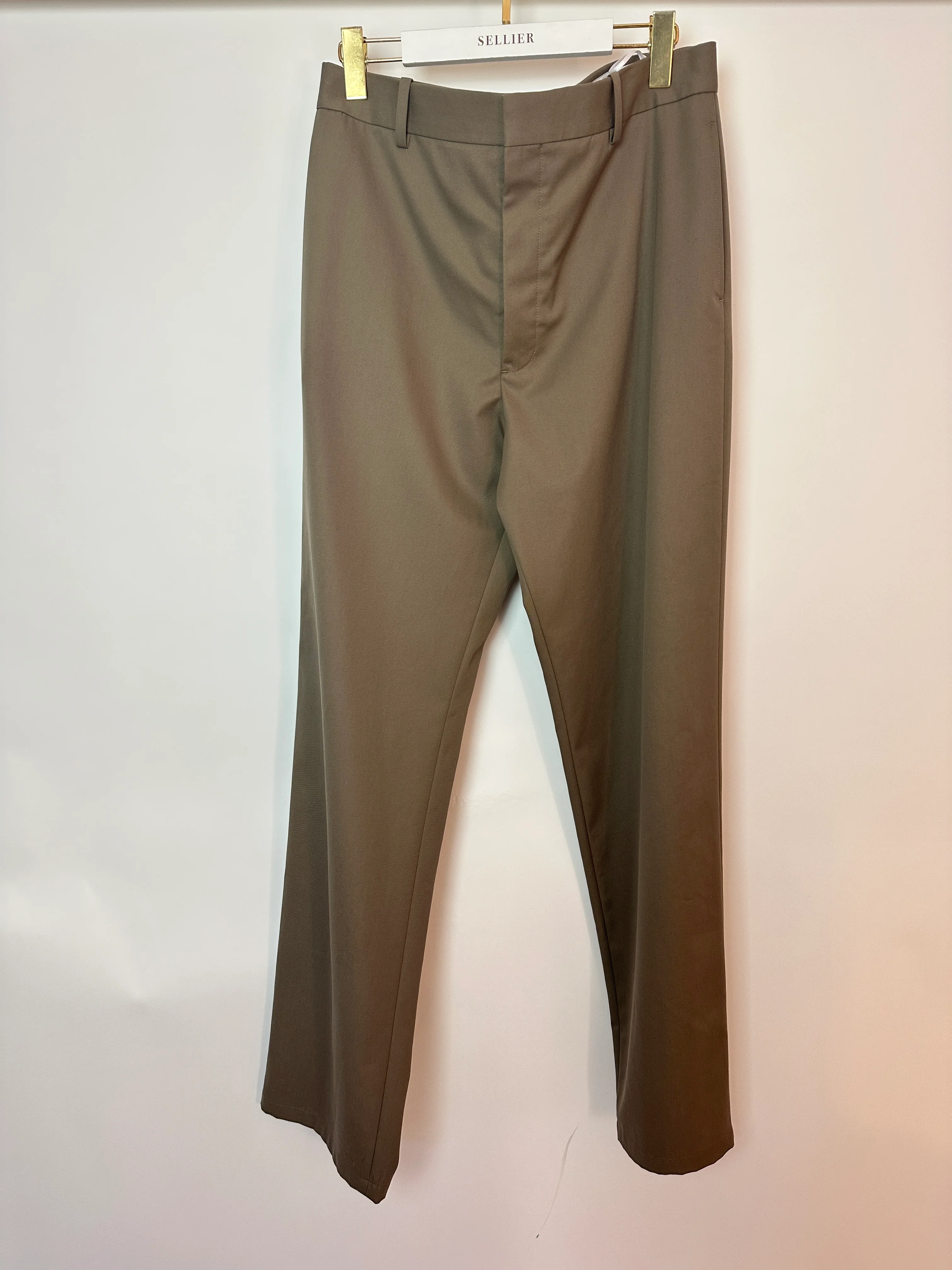 Loewe Khaki Wool Tapered Trousers with Back Pocket Size FR 42 (UK 14) - Image 4