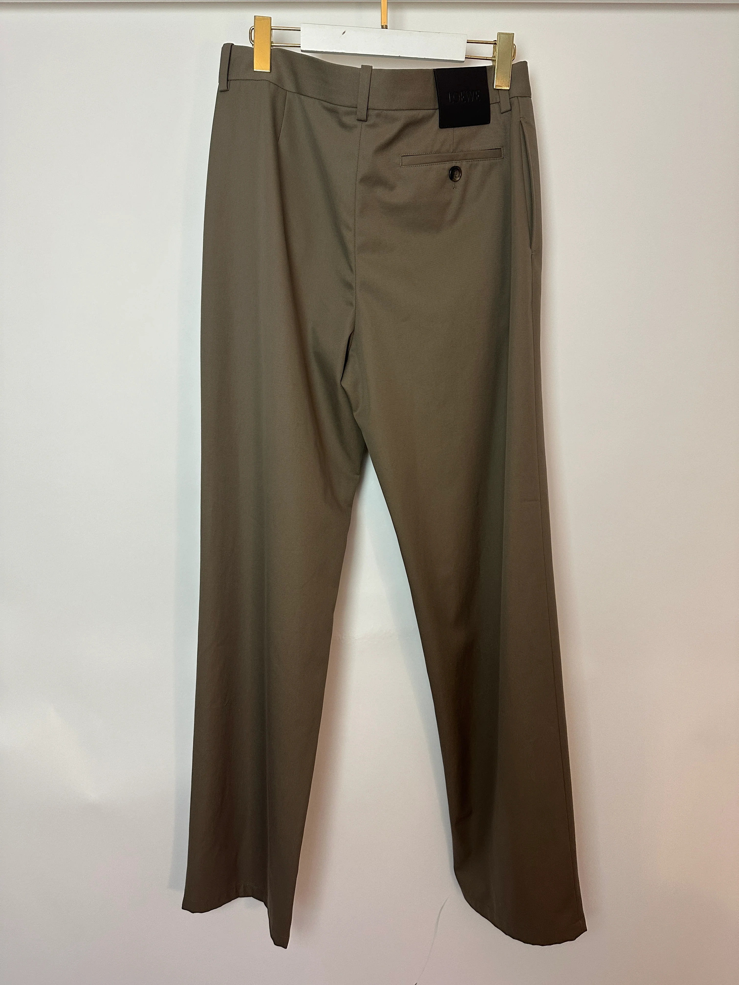 Loewe Khaki Wool Tapered Trousers with Back Pocket Size FR 42 (UK 14) - Image 5
