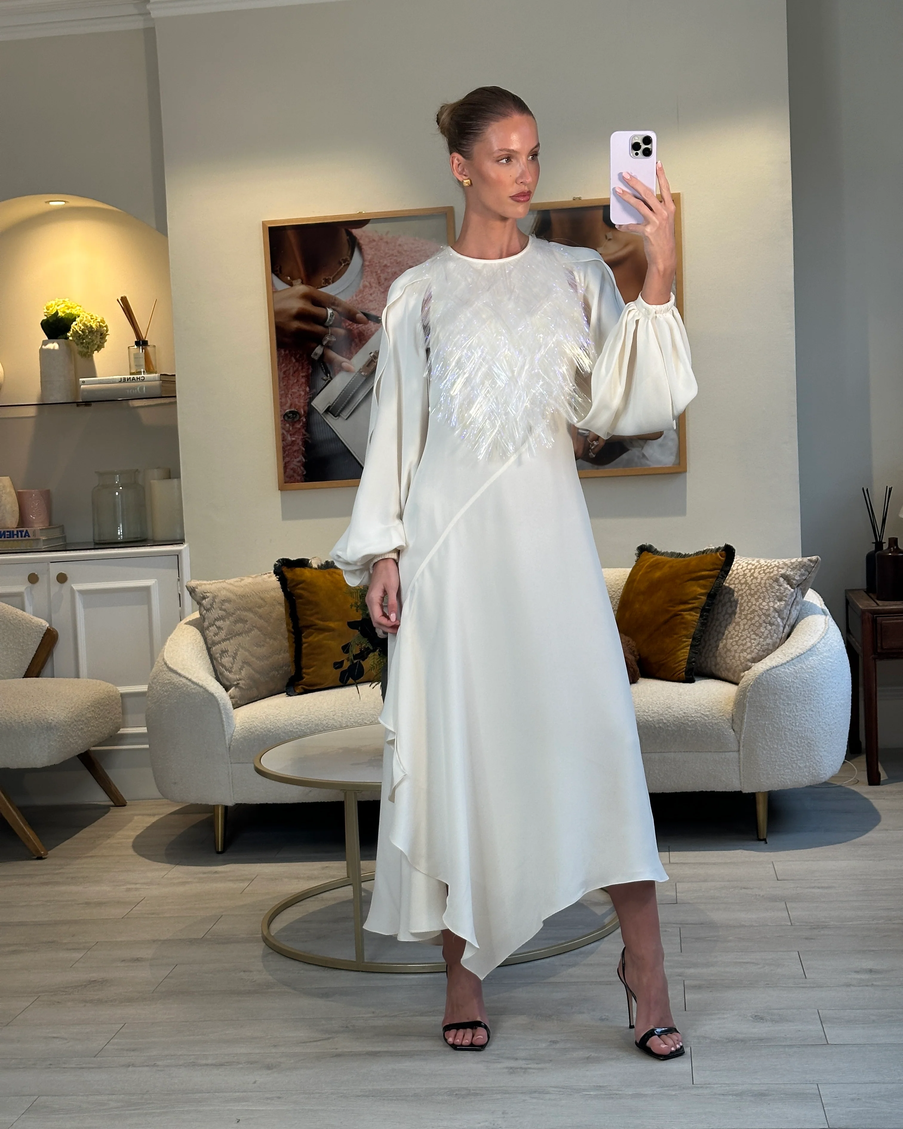 Loewe Ivory Long Sleeve Maxi Dress with Fine Polimer Fringe Appliqué Size 38 (UK 10) - Image 10