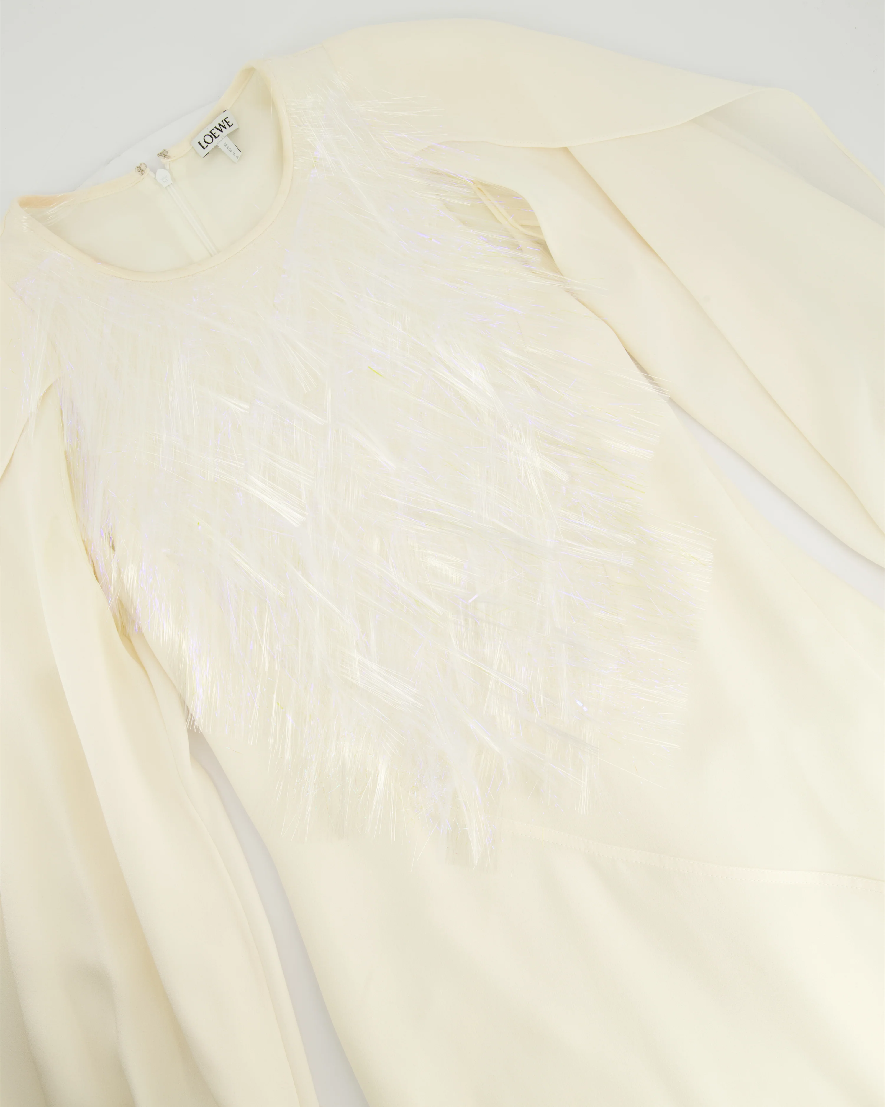 Loewe Ivory Long Sleeve Maxi Dress with Fine Polimer Fringe Appliqué Size 38 (UK 10) - Image 7