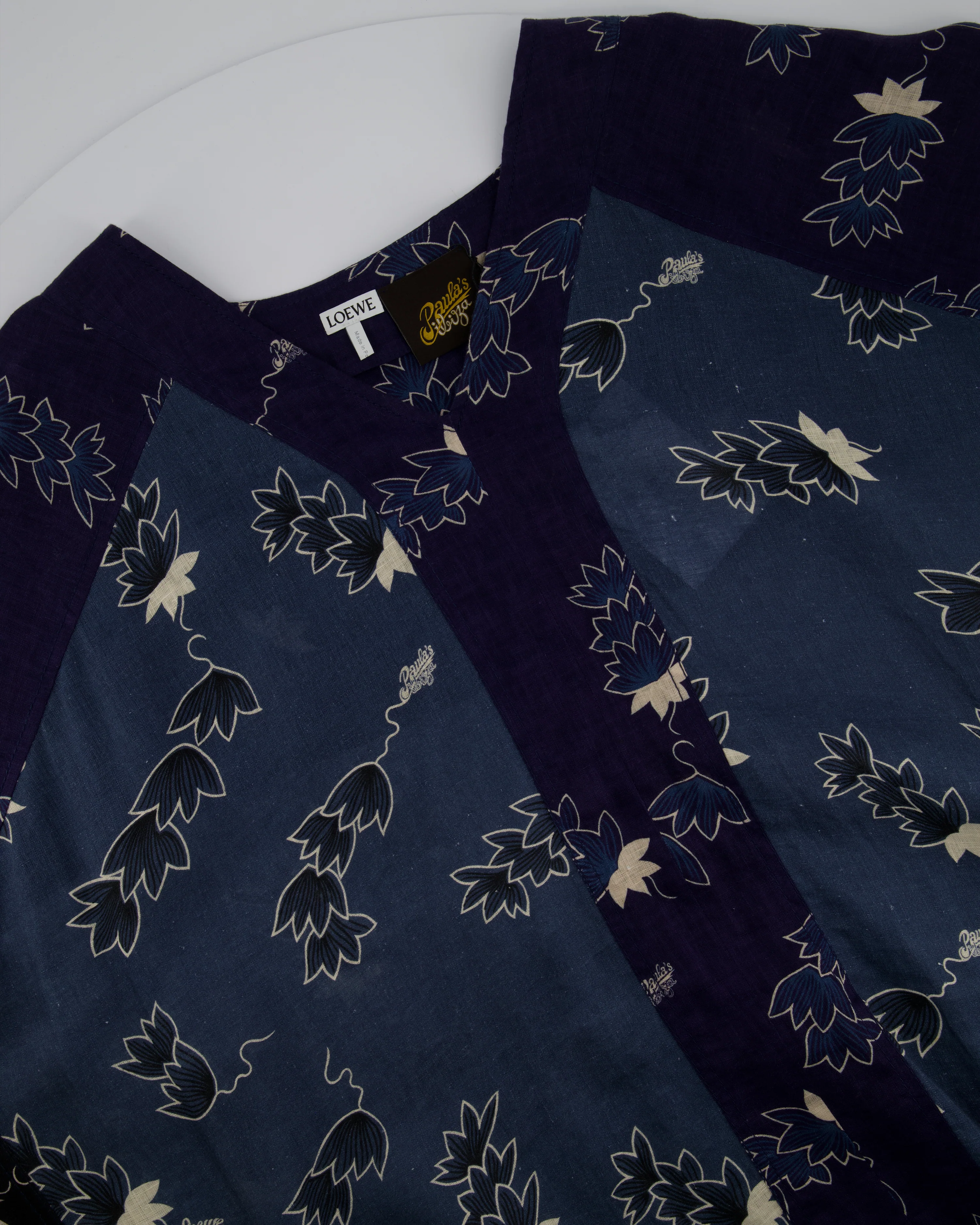 Loewe Navy Oversized Linen Kaftan Dress Dress with Floral Print and Drawstring Detail Size S (UK 8) - Image 3