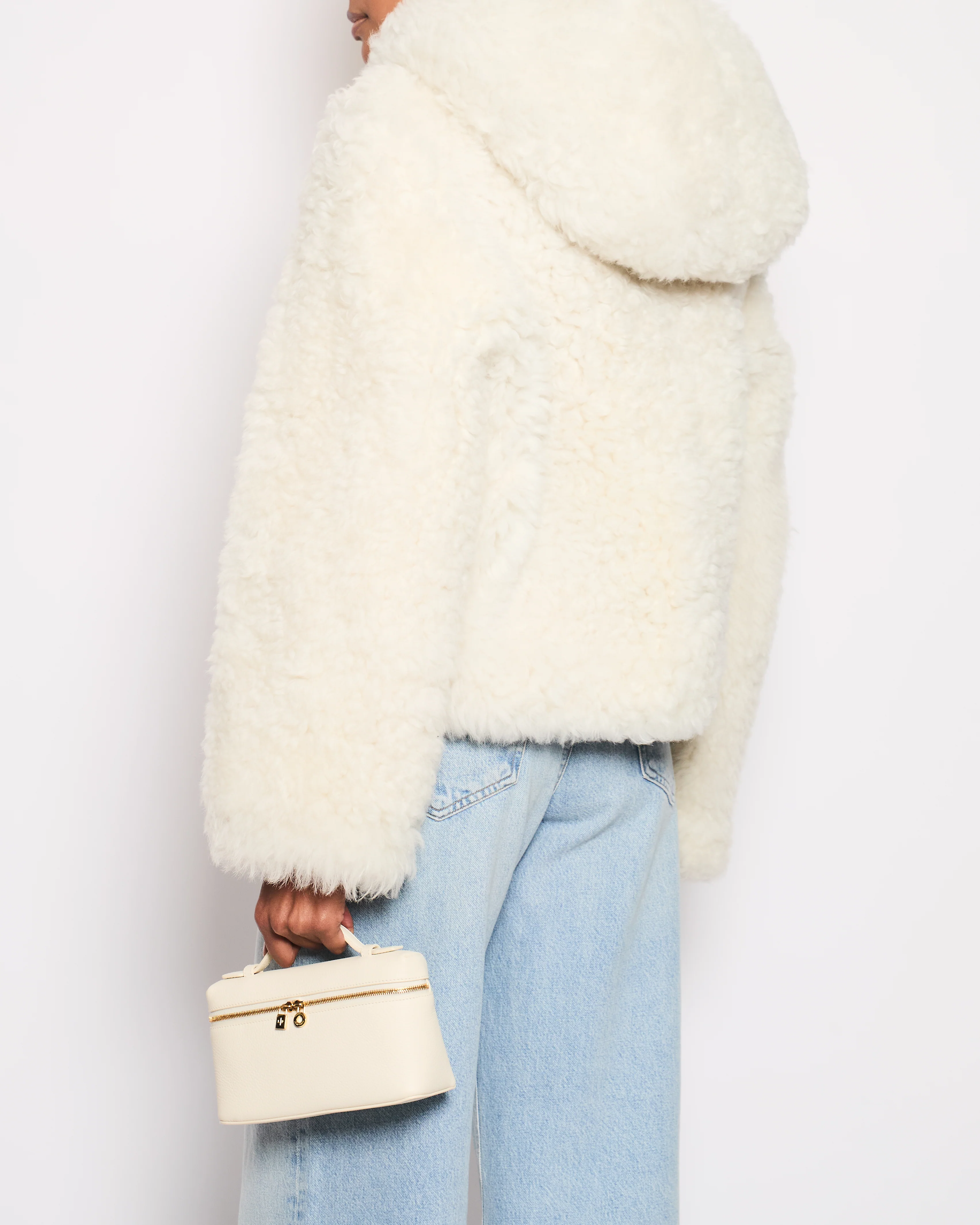 Loewe White Hooded Shearling Bomber Jacket Size FR 38 (UK 10) - Image 4