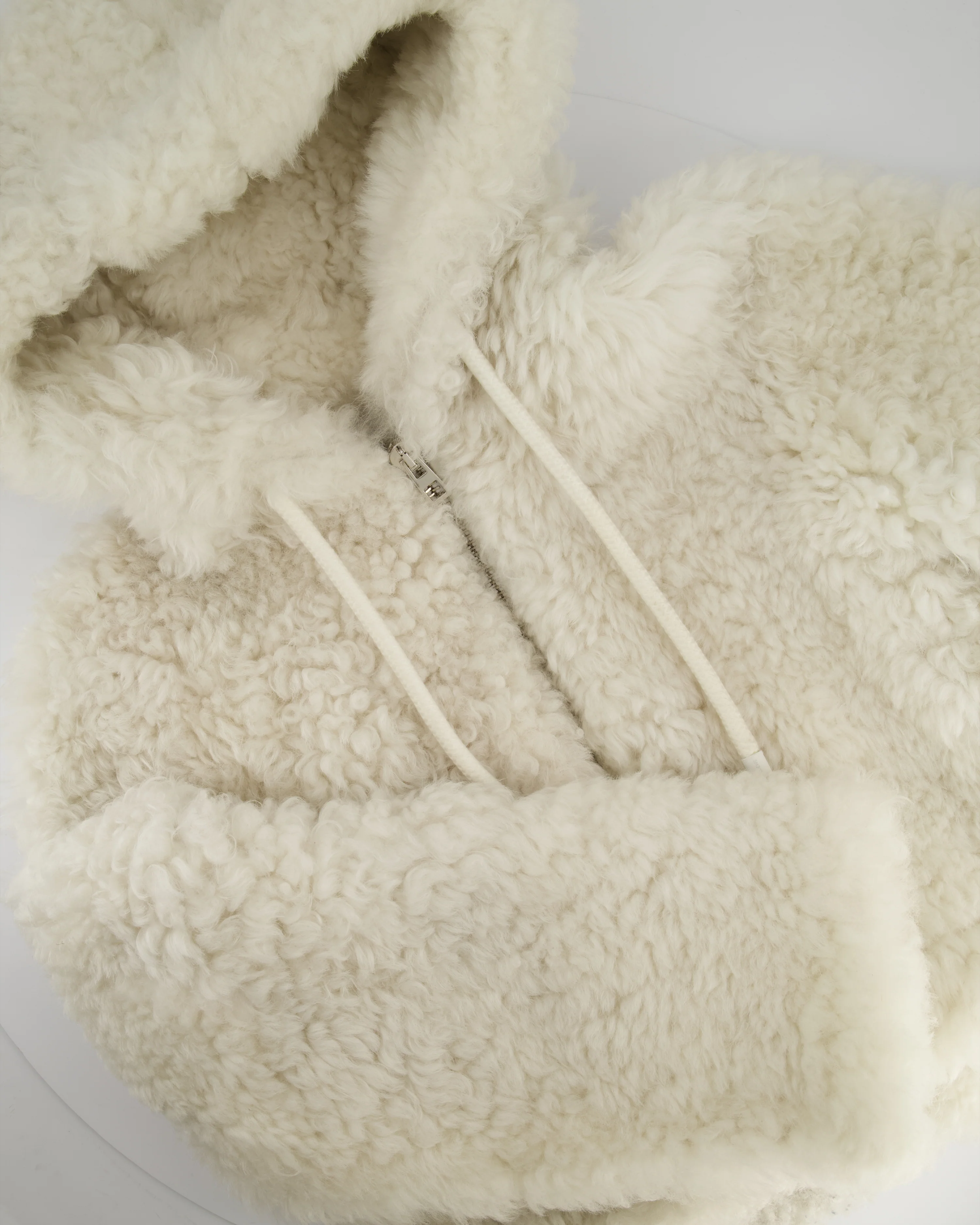 Loewe White Hooded Shearling Bomber Jacket Size FR 38 (UK 10) - Image 5