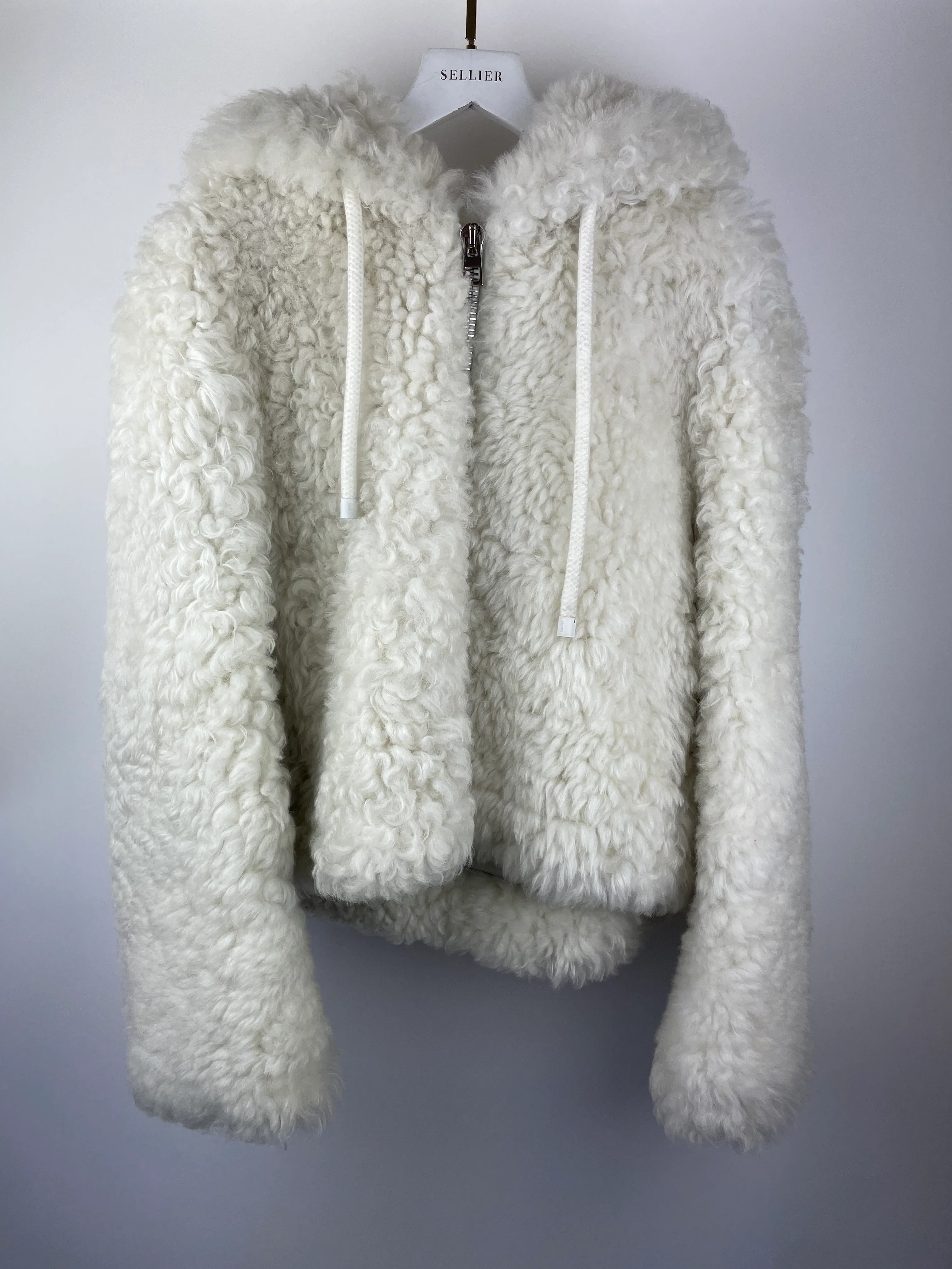 Loewe White Hooded Shearling Bomber Jacket Size FR 38 (UK 10) - Image 8