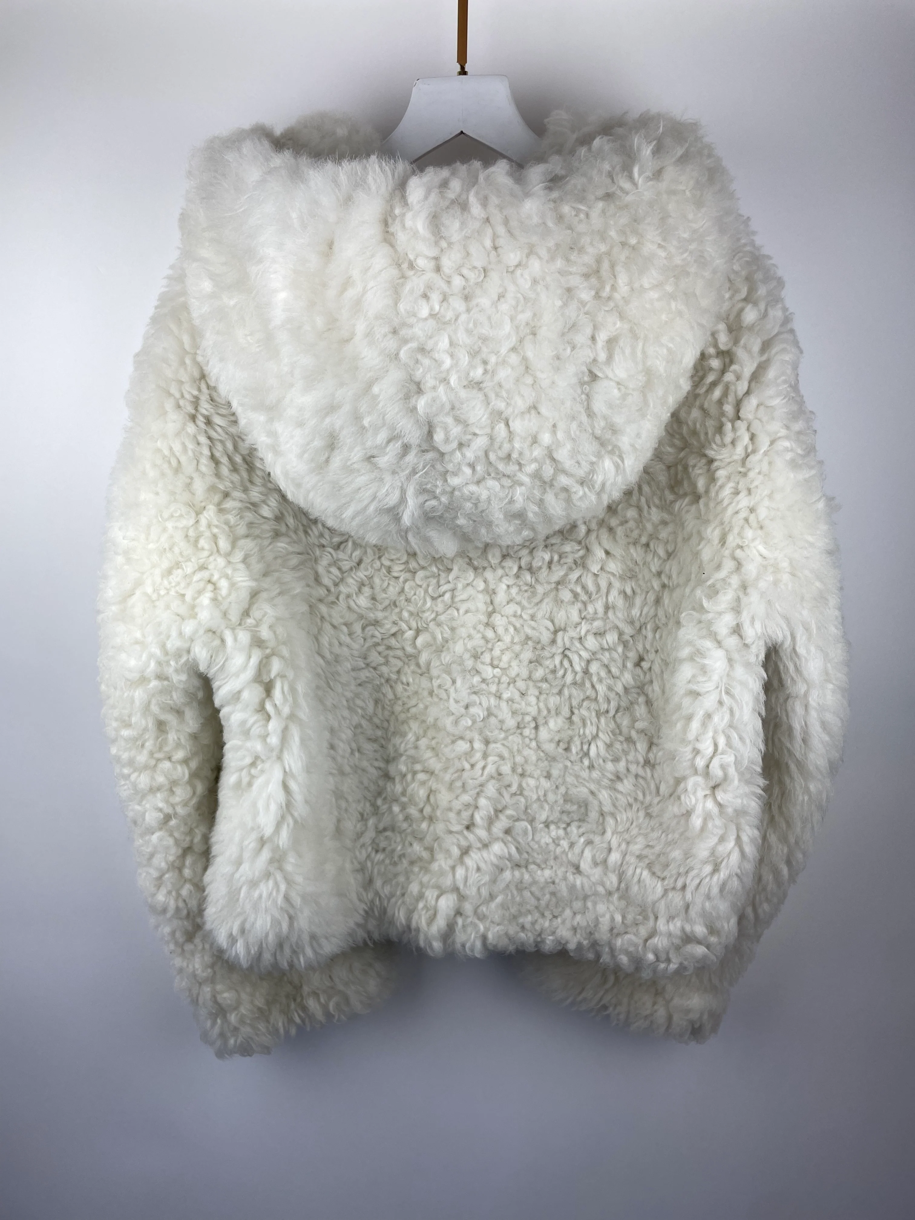 Loewe White Hooded Shearling Bomber Jacket Size FR 38 (UK 10) - Image 9