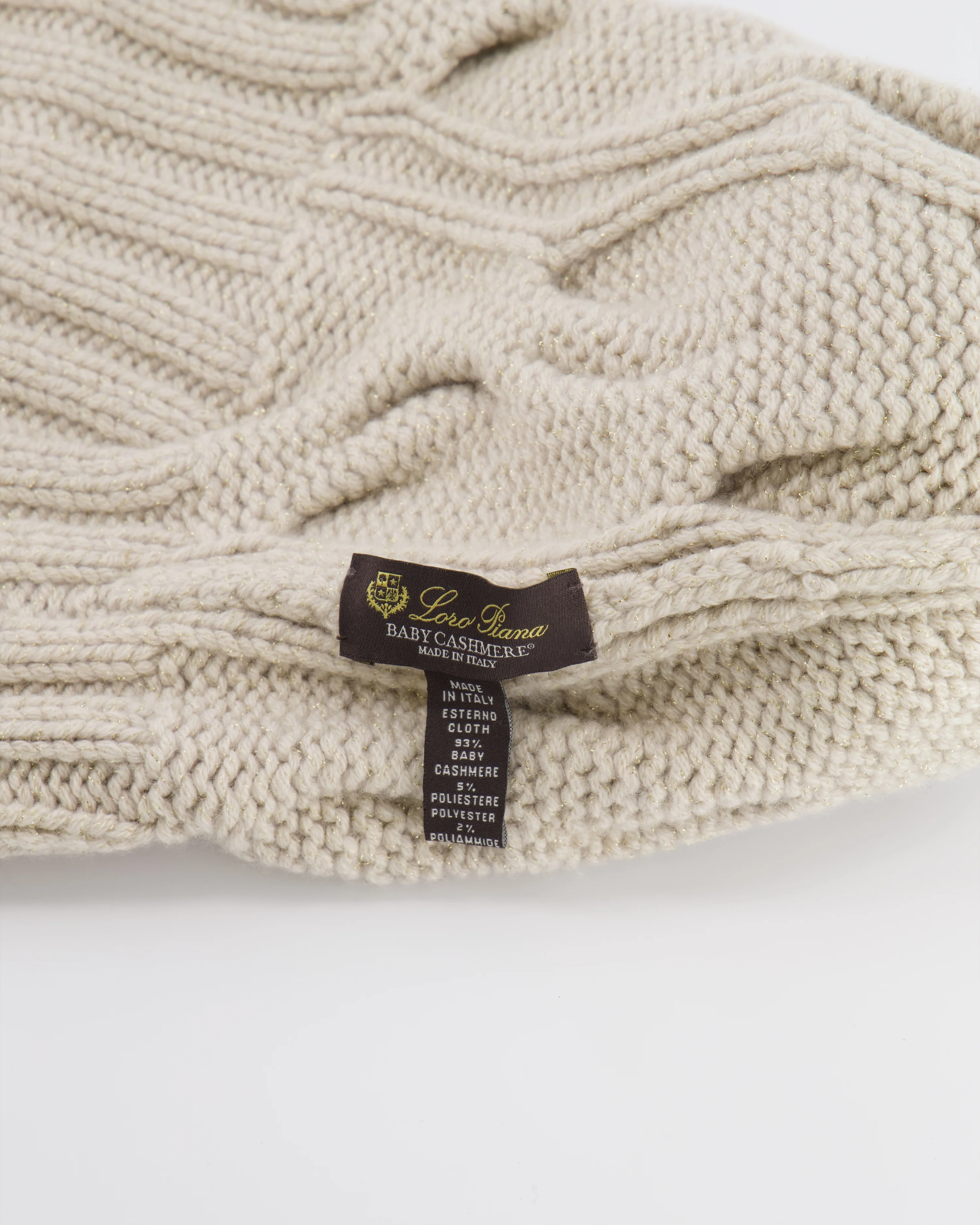 Loro Piana Beige and Gold Beanie Hat with Fox Fur Pom Pom - Image 9