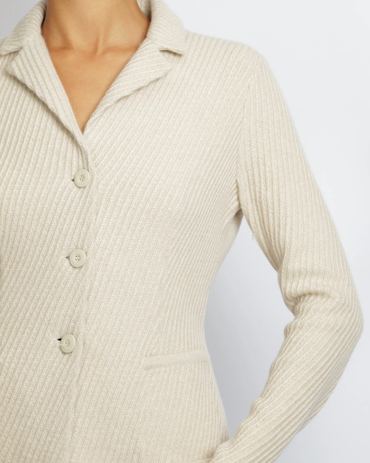 Loro Piana Beige Baby Cashmere Knitted Blazer Jacket with Beige Buttons Size IT 38 (UK 6) - Image 2