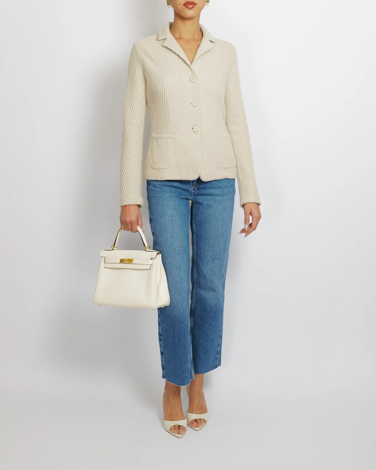 Loro Piana Beige Baby Cashmere Knitted Blazer Jacket with Beige Buttons Size IT 38 (UK 6) - Image 3