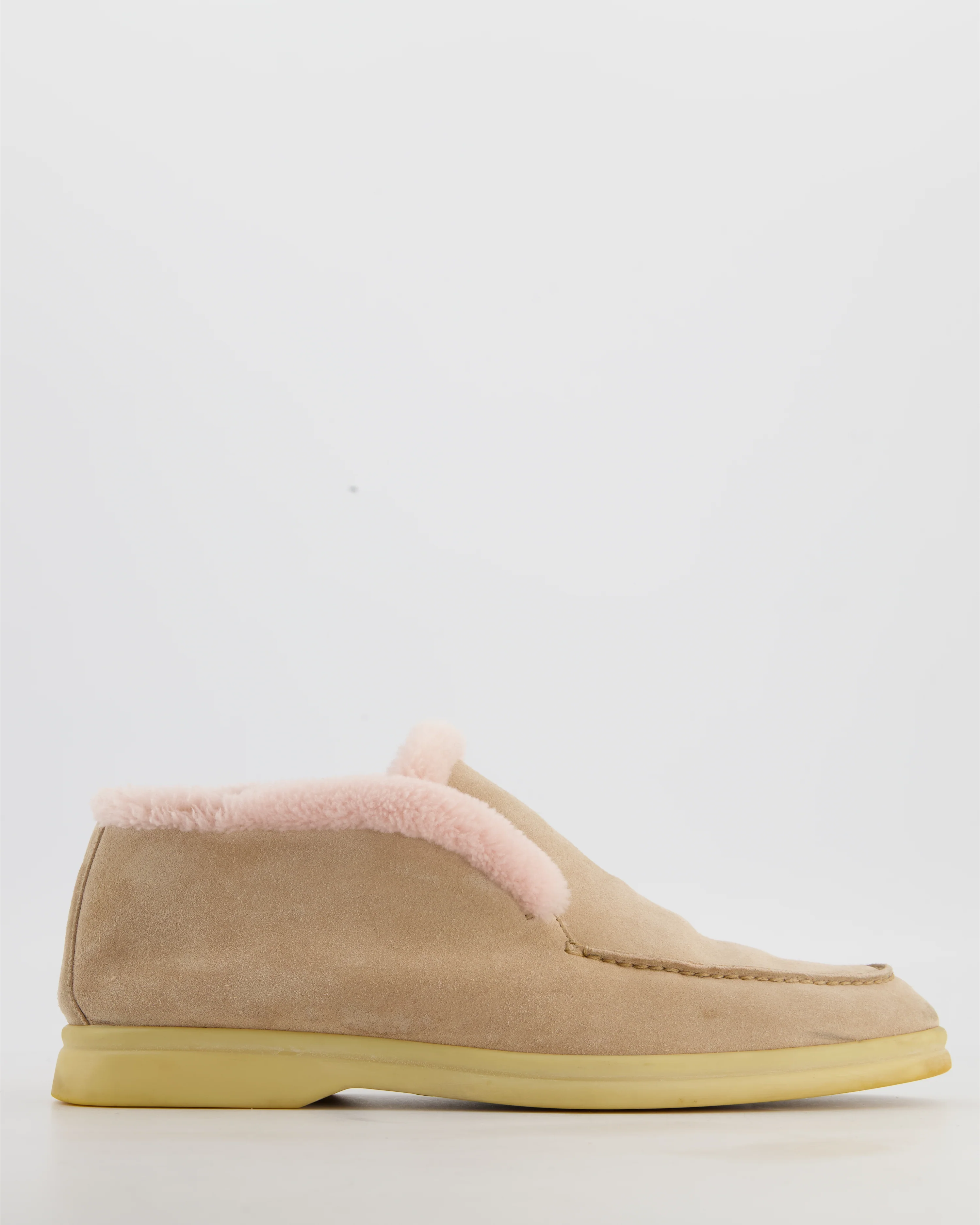 Loro Piana Beige Suede Open Walks with Light Pink Shearling Size EU 39
