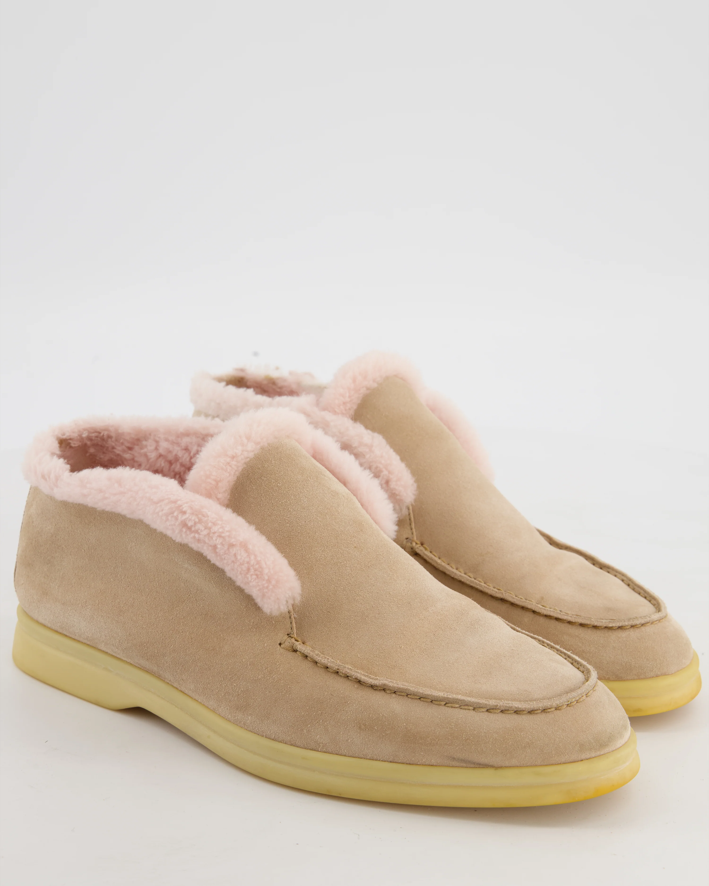 Loro Piana Beige Suede Open Walks with Light Pink Shearling Size EU 39 - Image 2