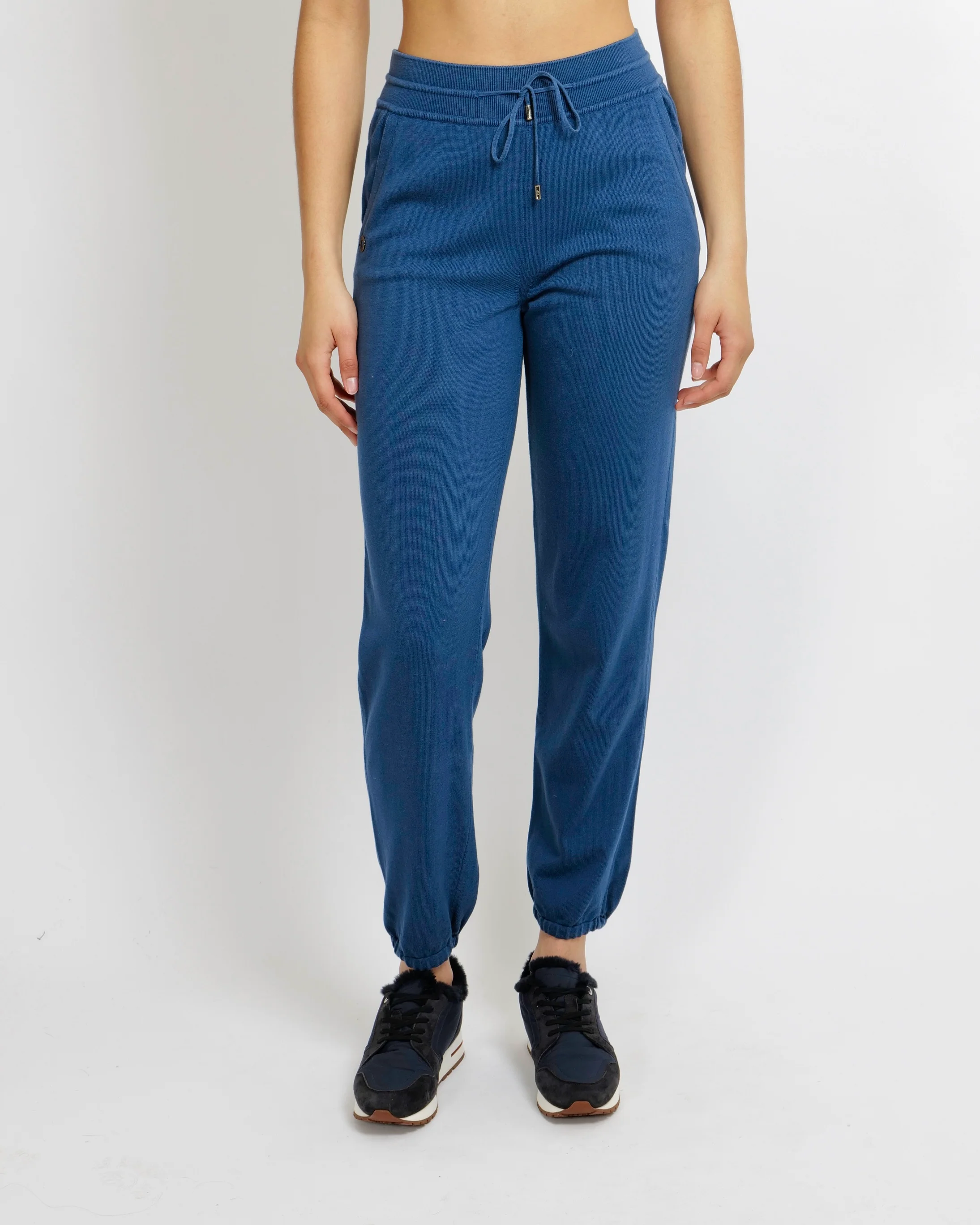 Loro Piana Blue Sweatpants with Back Pocket and Drawstring and Silver Logo Detail Size IT 40 (UK 8)