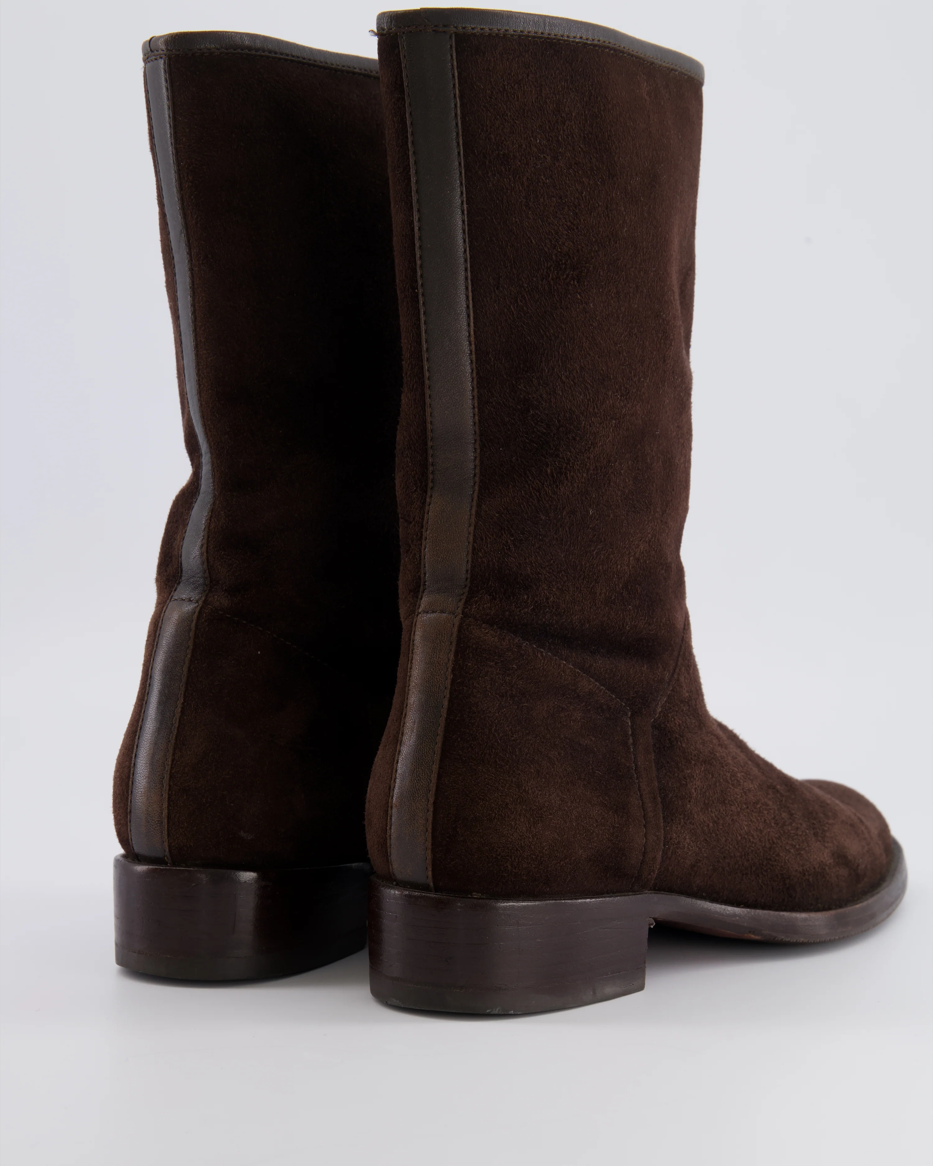 Loro Piana Brown Suede Boots with Leather Detail Size EU 37 - Image 3