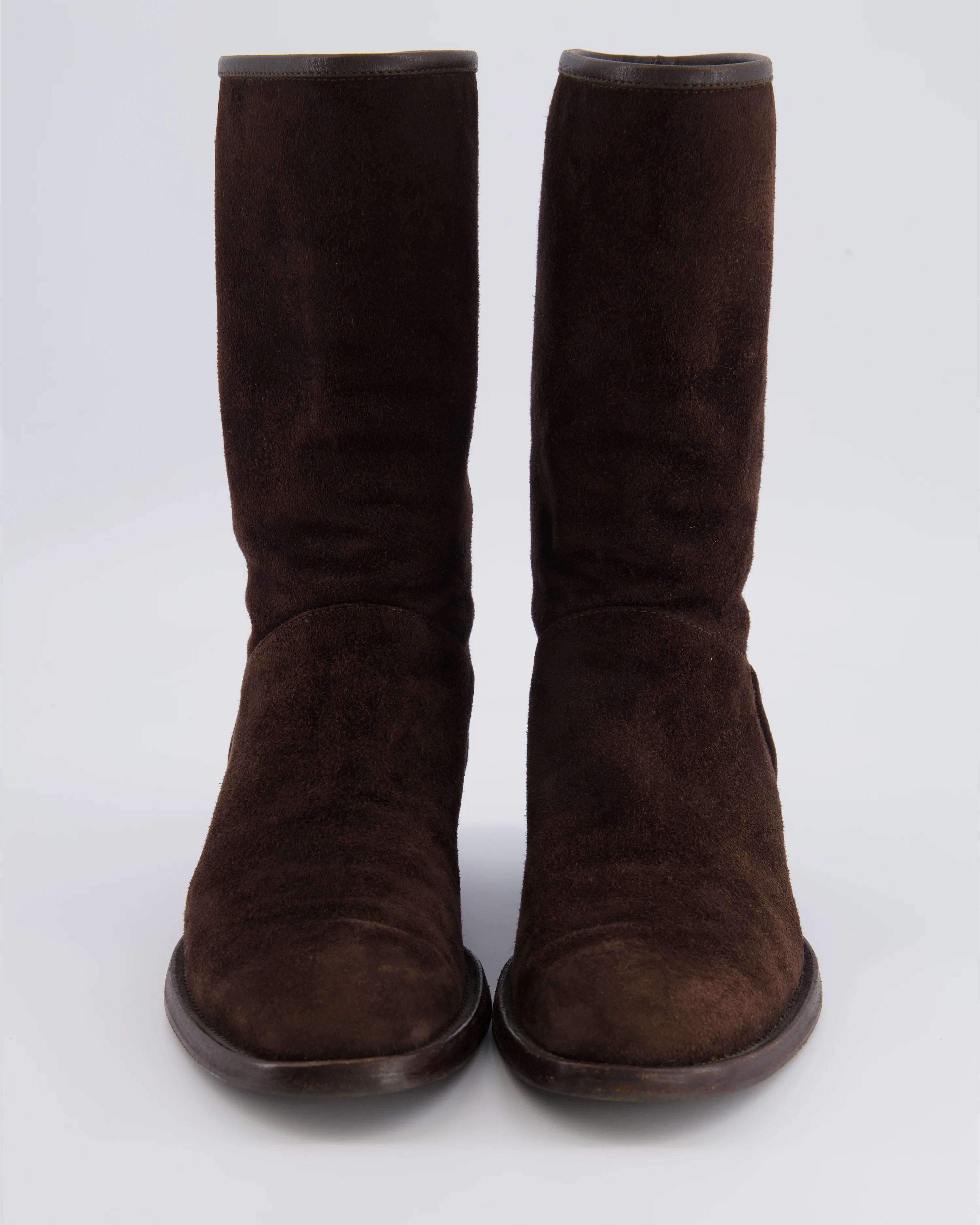 Loro Piana Brown Suede Boots with Leather Detail Size EU 37 - Image 4