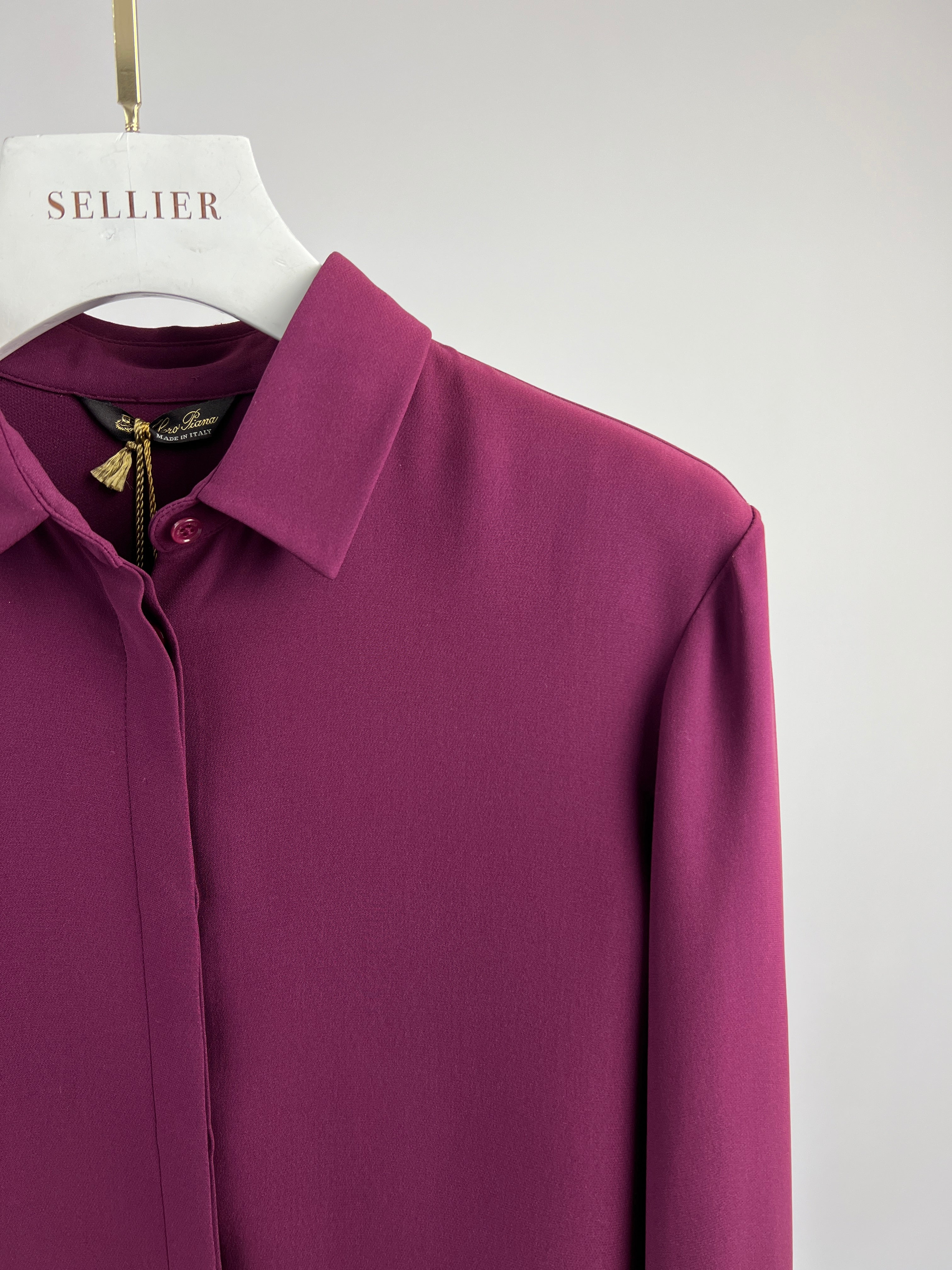 Loro Piana Burgundy Silk Tailored Shirt Size IT 44 ( UK 12) - Image 3