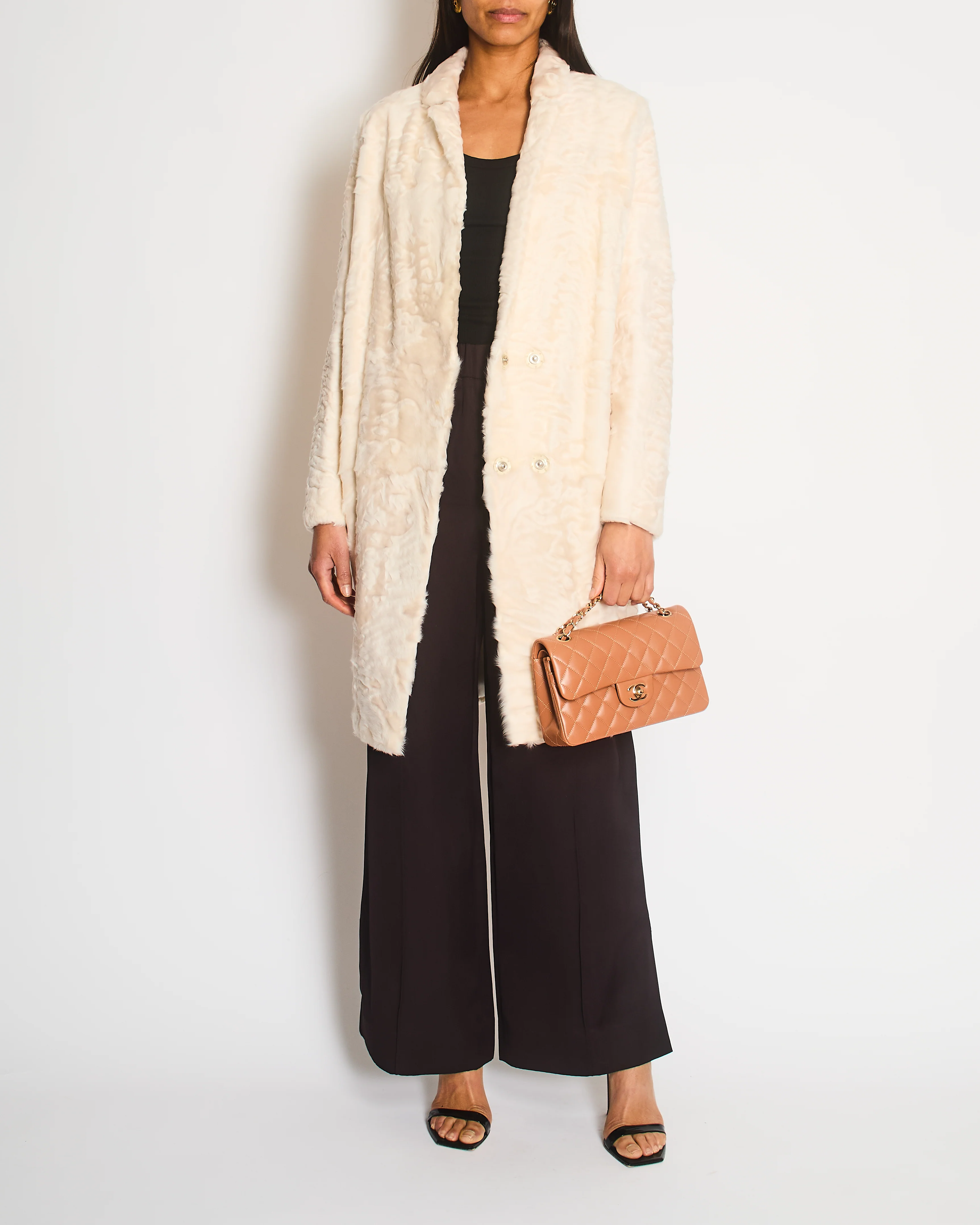 Via Capella White Astrakhan Fur Long Coat with Collar Size IT 42 (UK 10) - Image 6