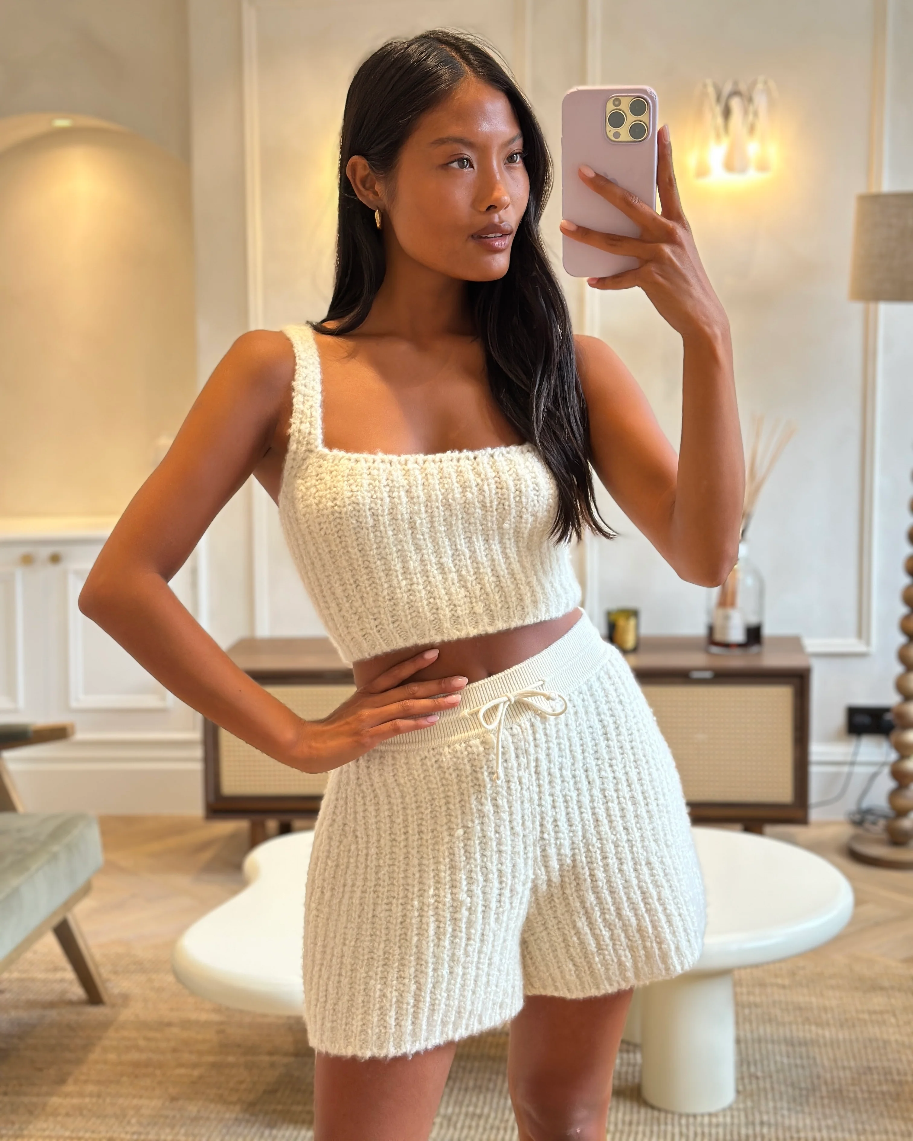 Loro Piana Cream Cashmere Two-Piece Cropped Top and Shorts Set Size IT S-M (UK 8-10) - Image 7