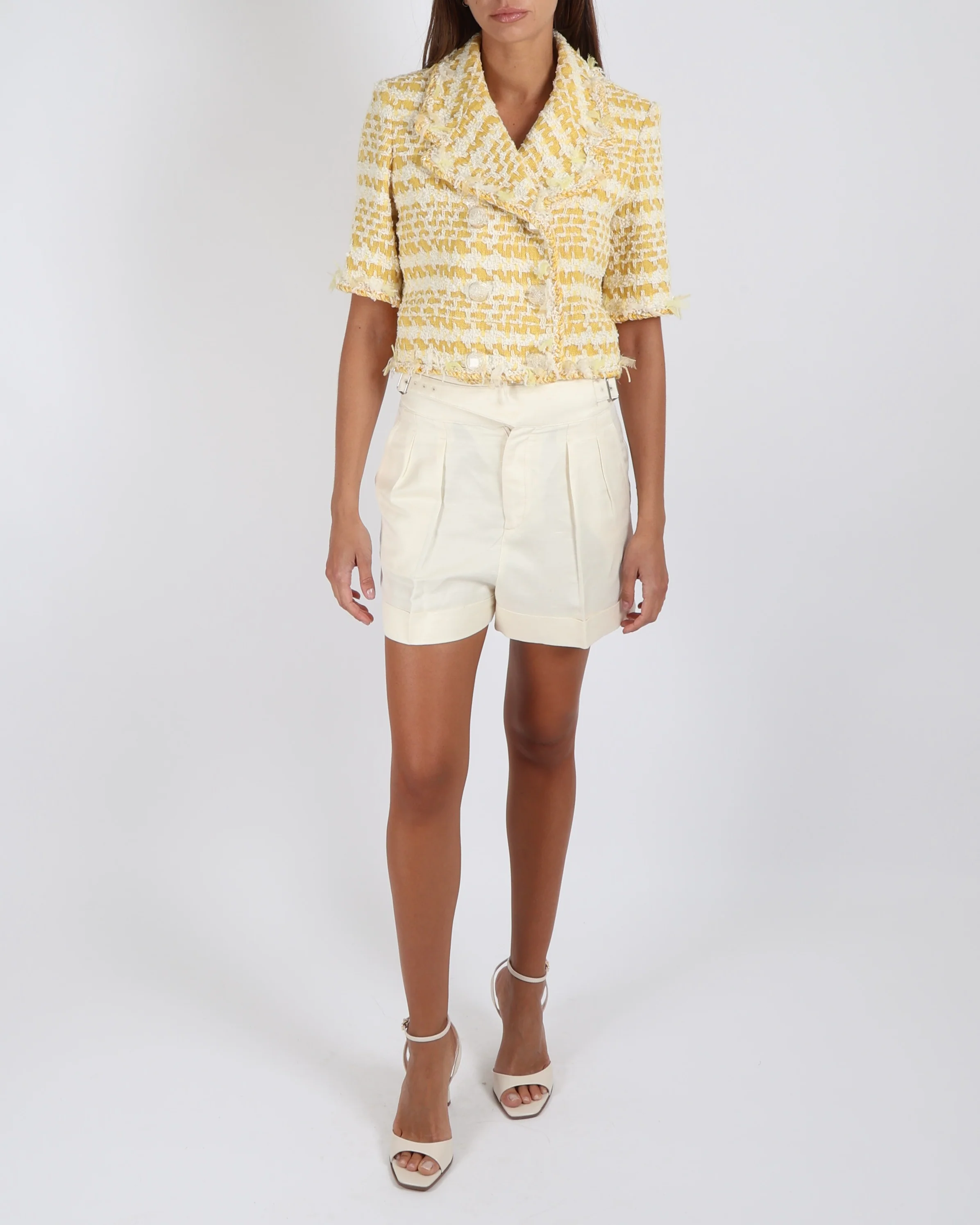 Loro Piana Cream Linen and Silk Blend Shorts with Adjustable Belt Detail Size IT 40 (UK 8) - Image 4