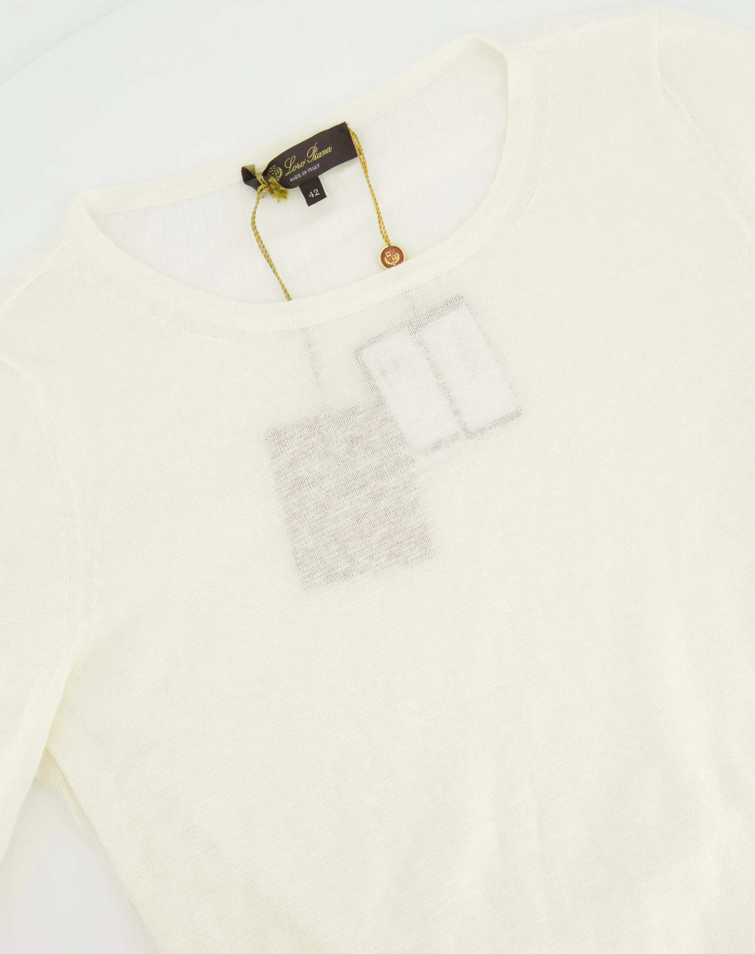 Loro Piana Cream Round Neck with Pleated Back Silk Knit Top IT 42 (UK 10) - Image 3
