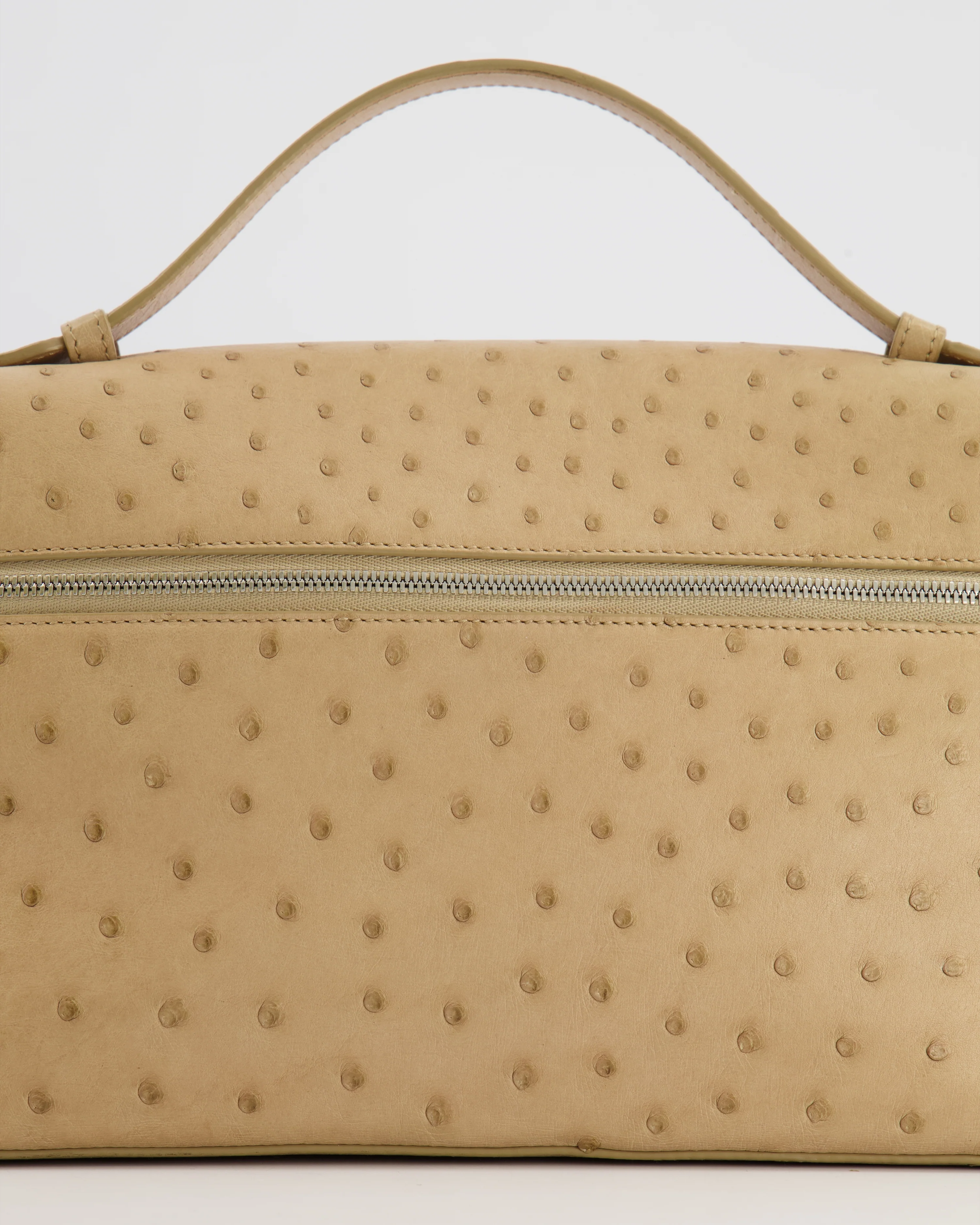 Loro Piana Extra Pocket L27 Pouch Bag in Beige Ostrich Leather with Silver Hardware - Image 10