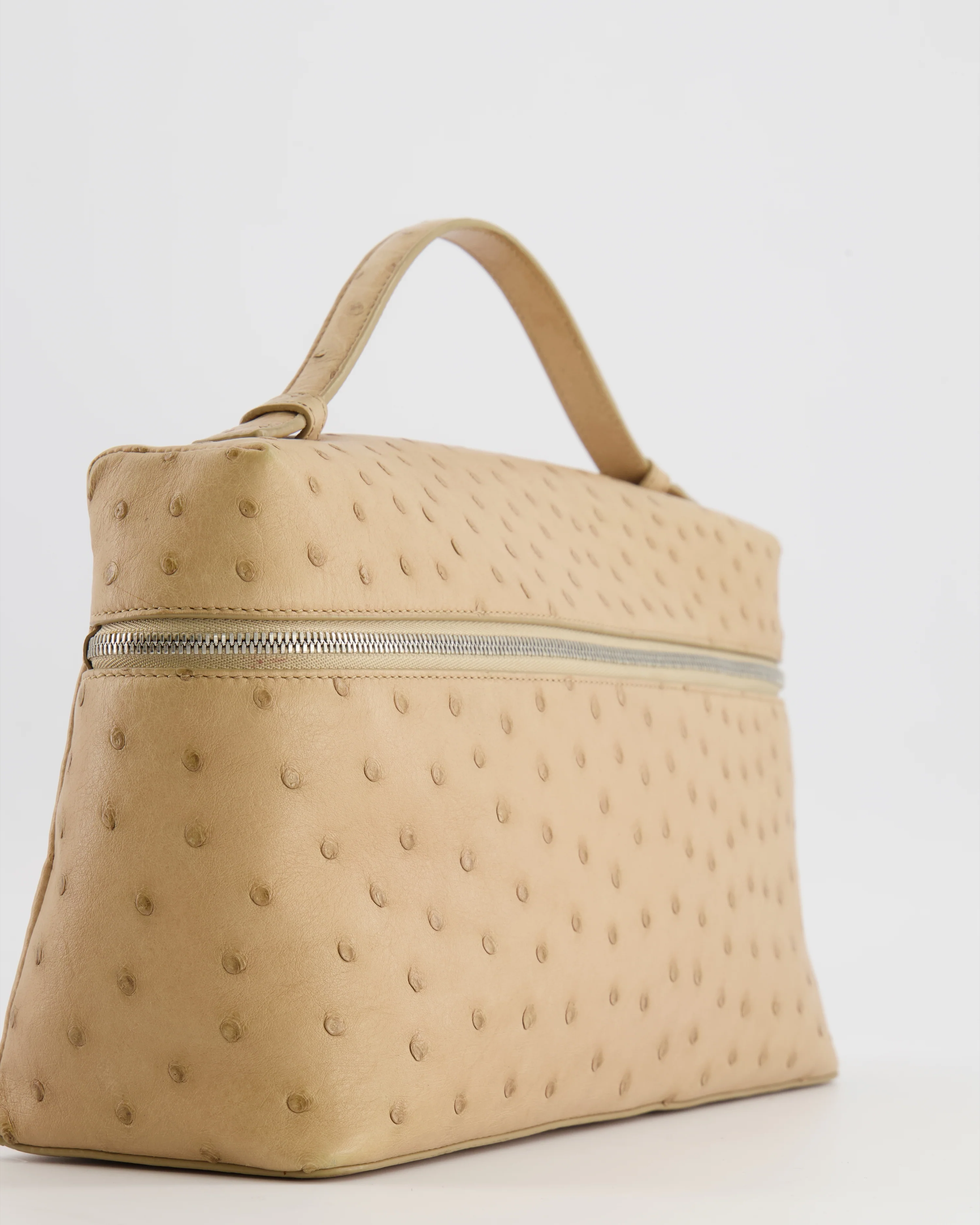 Loro Piana Extra Pocket L27 Pouch Bag in Beige Ostrich Leather with Silver Hardware - Image 11