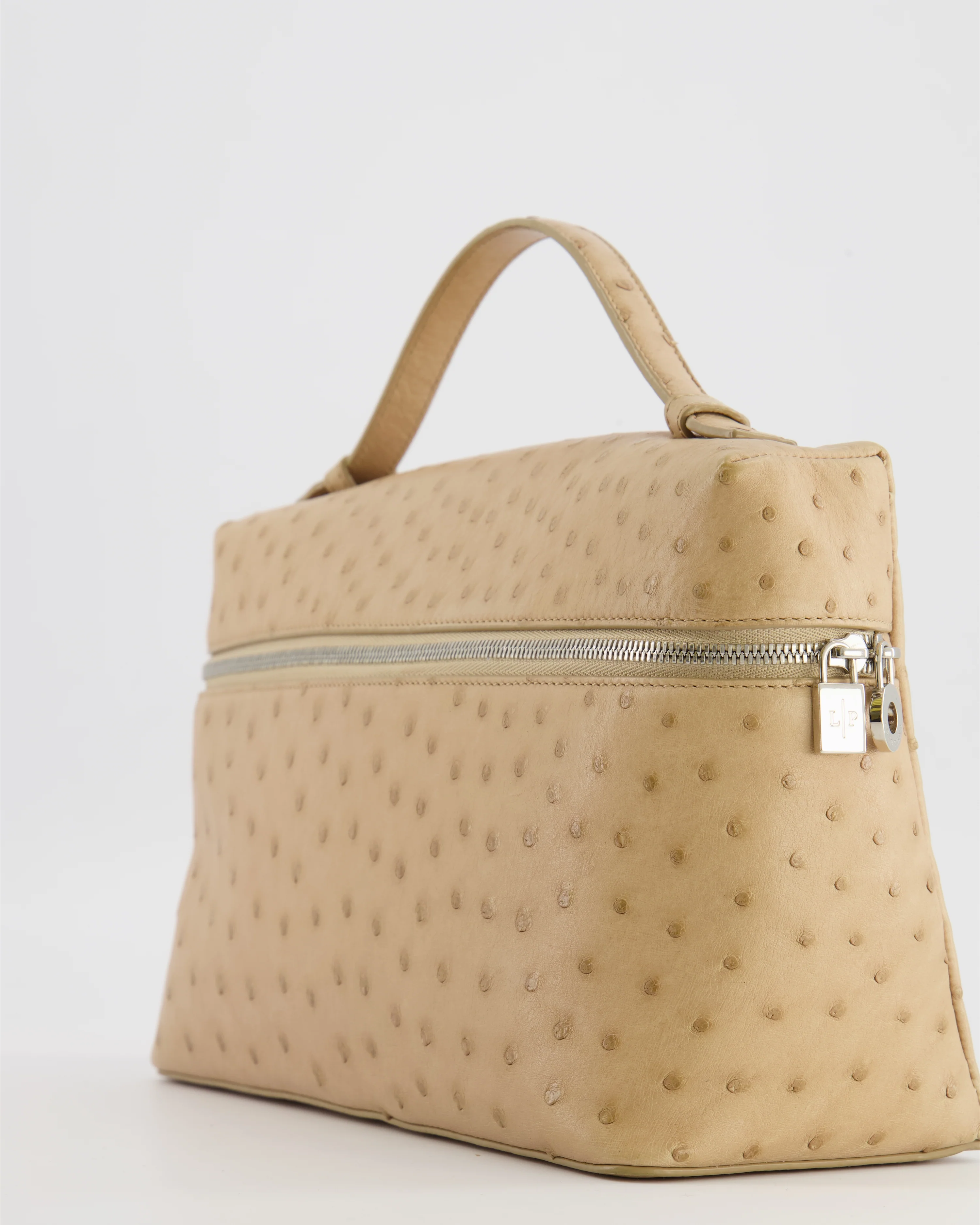 Loro Piana Extra Pocket L27 Pouch Bag in Beige Ostrich Leather with Silver Hardware - Image 12