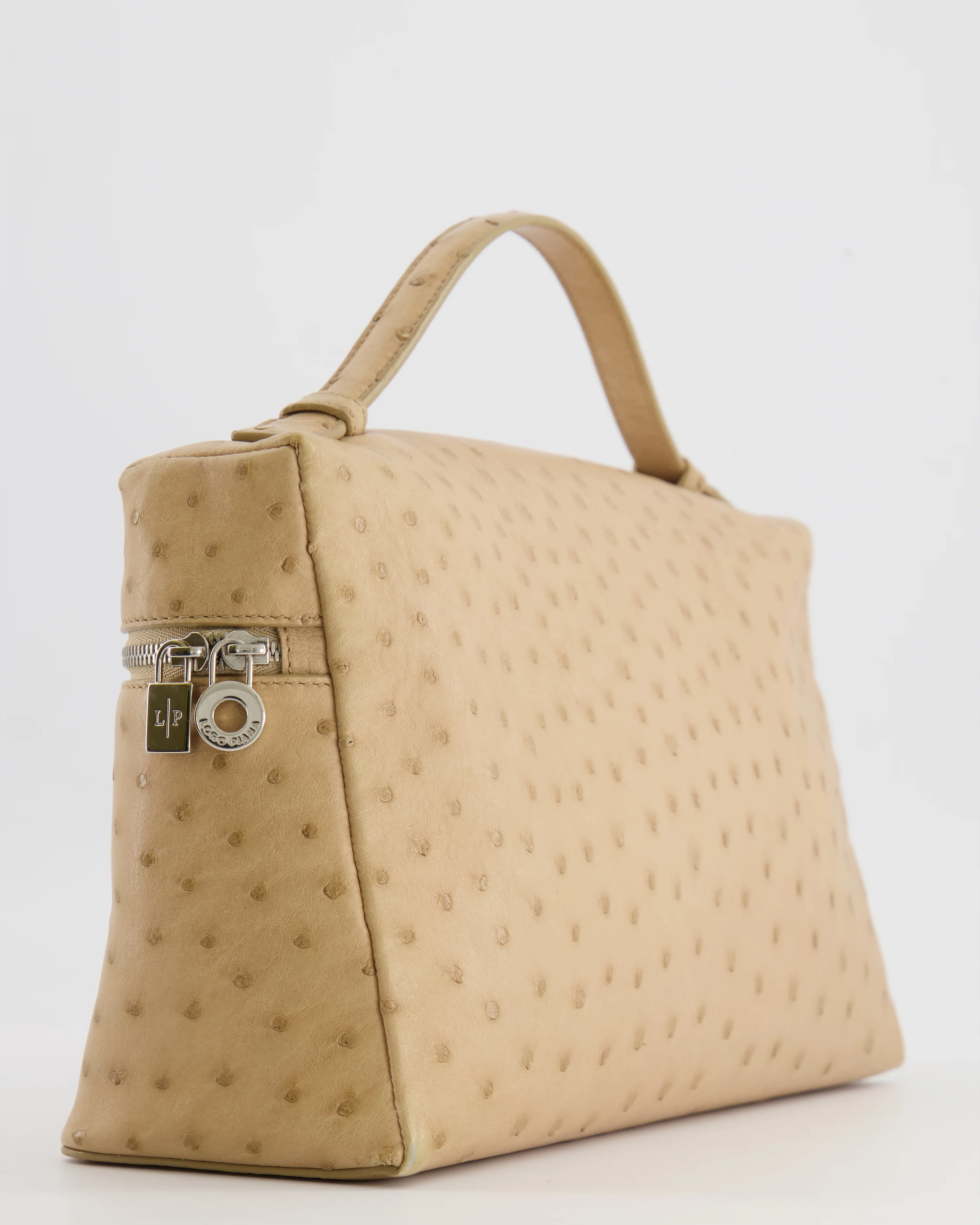 Loro Piana Extra Pocket L27 Pouch Bag in Beige Ostrich Leather with Silver Hardware - Image 14
